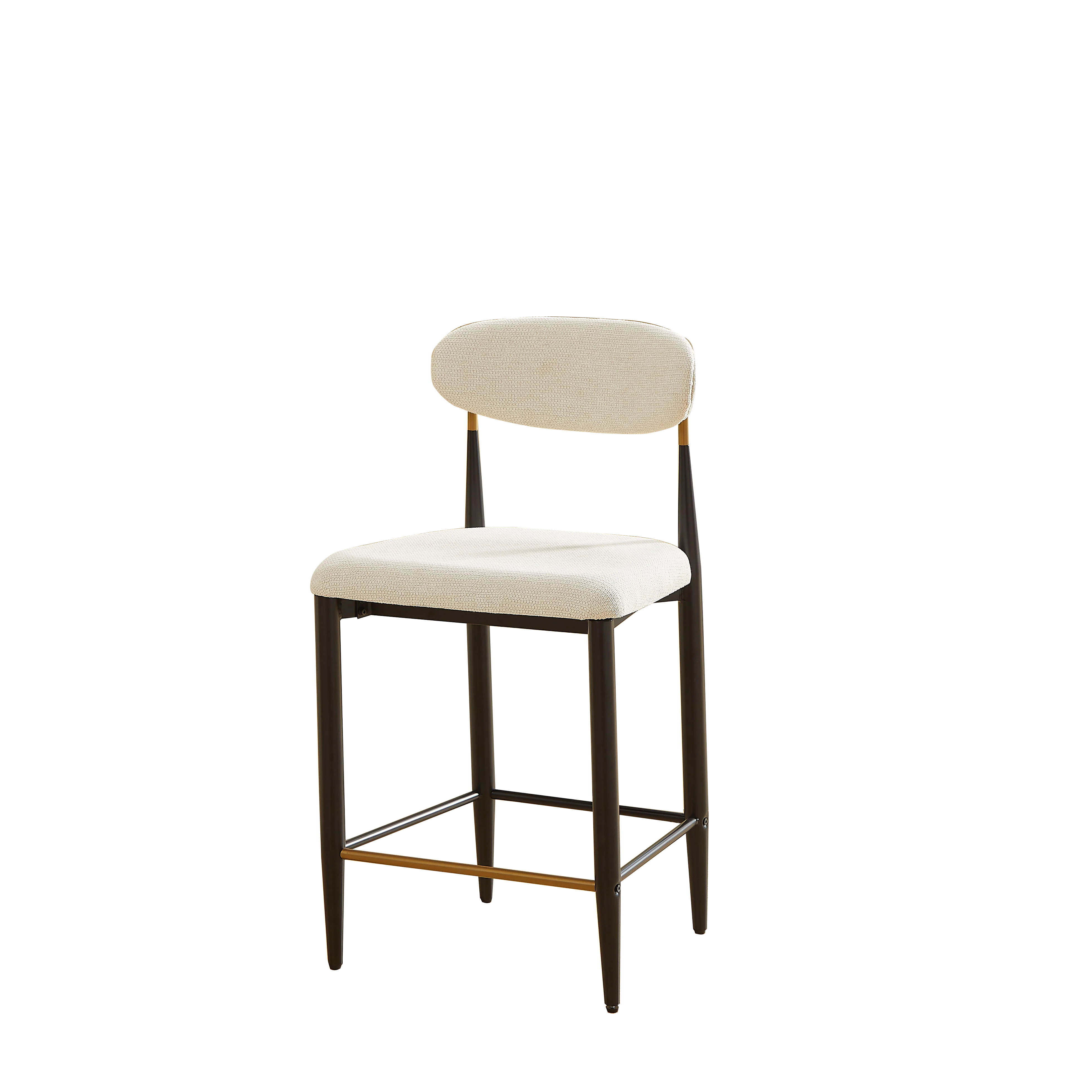 2-Pack Counter Height Bar Stools French Country Upholstered Curved Back - Black/Coffee Frame Cream Fabric - Image 8