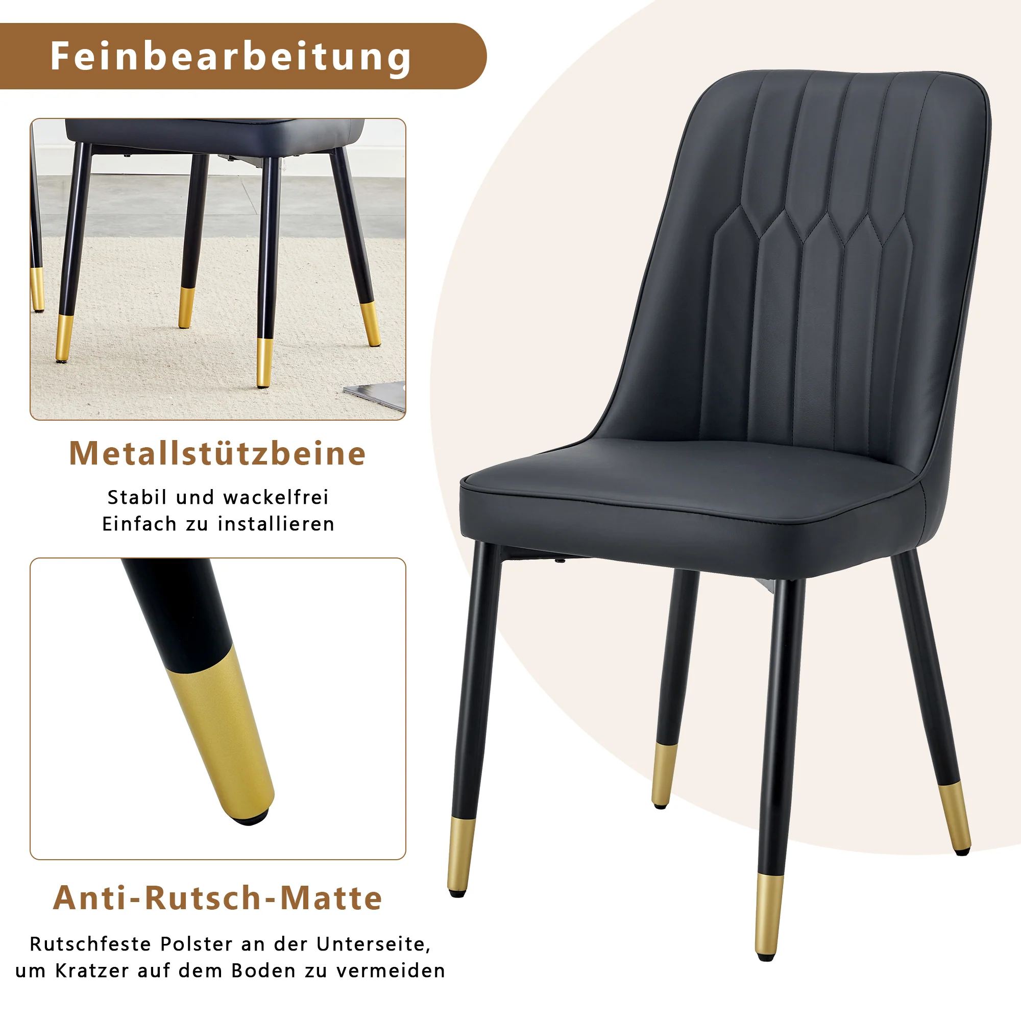 2-Piece Dining Chair Modern PU Leather Back Cushion Metal Legs Black - Image 6