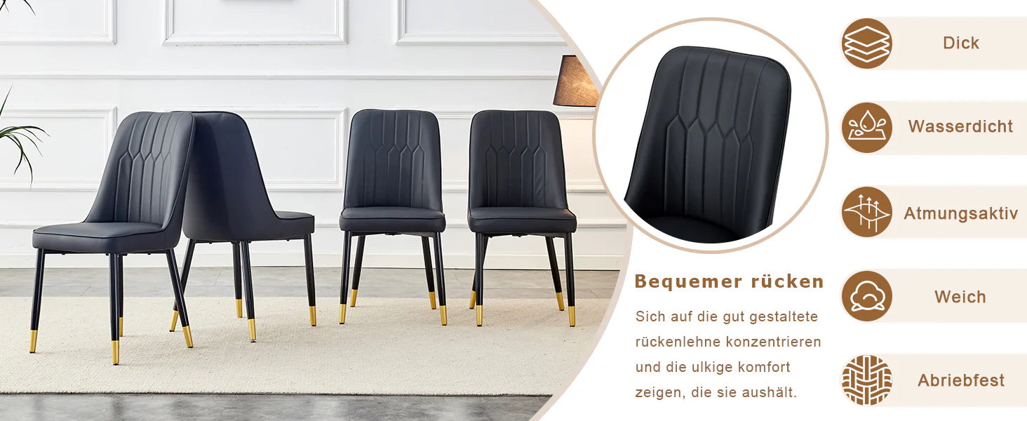 2-Piece Dining Chair Modern PU Leather Back Cushion Metal Legs Black - Image 9