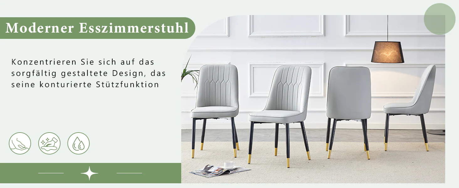 2-Piece Dining Chair Set PU Leather Back Black Metal Legs - Light Grey - Image 10