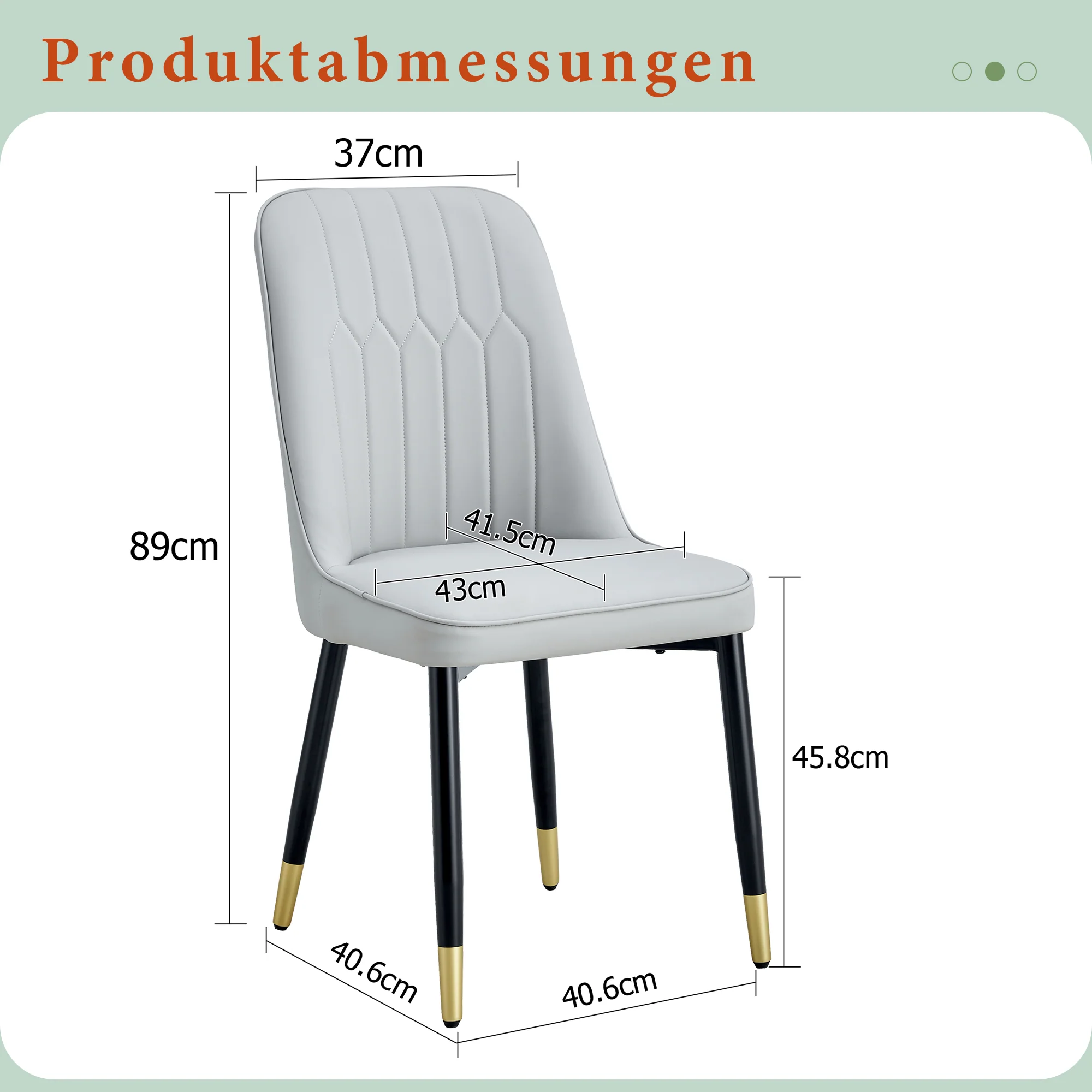 2-Piece Dining Chair Set PU Leather Back Black Metal Legs - Light Grey - Image 4