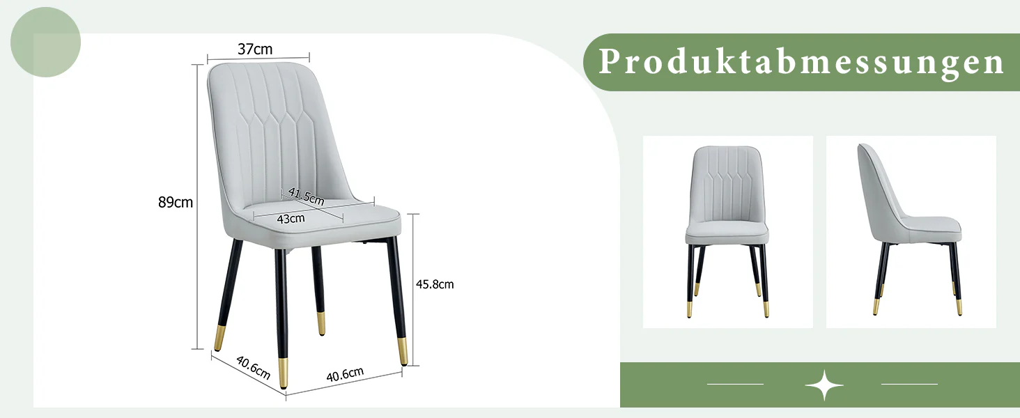 2-Piece Dining Chair Set PU Leather Back Black Metal Legs - Light Grey - Image 8