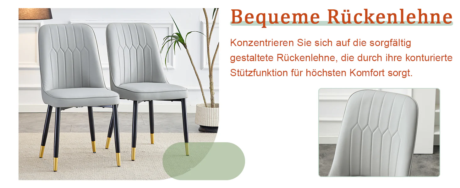 2-Piece Dining Chair Set PU Leather Back Black Metal Legs - Light Grey - Image 9