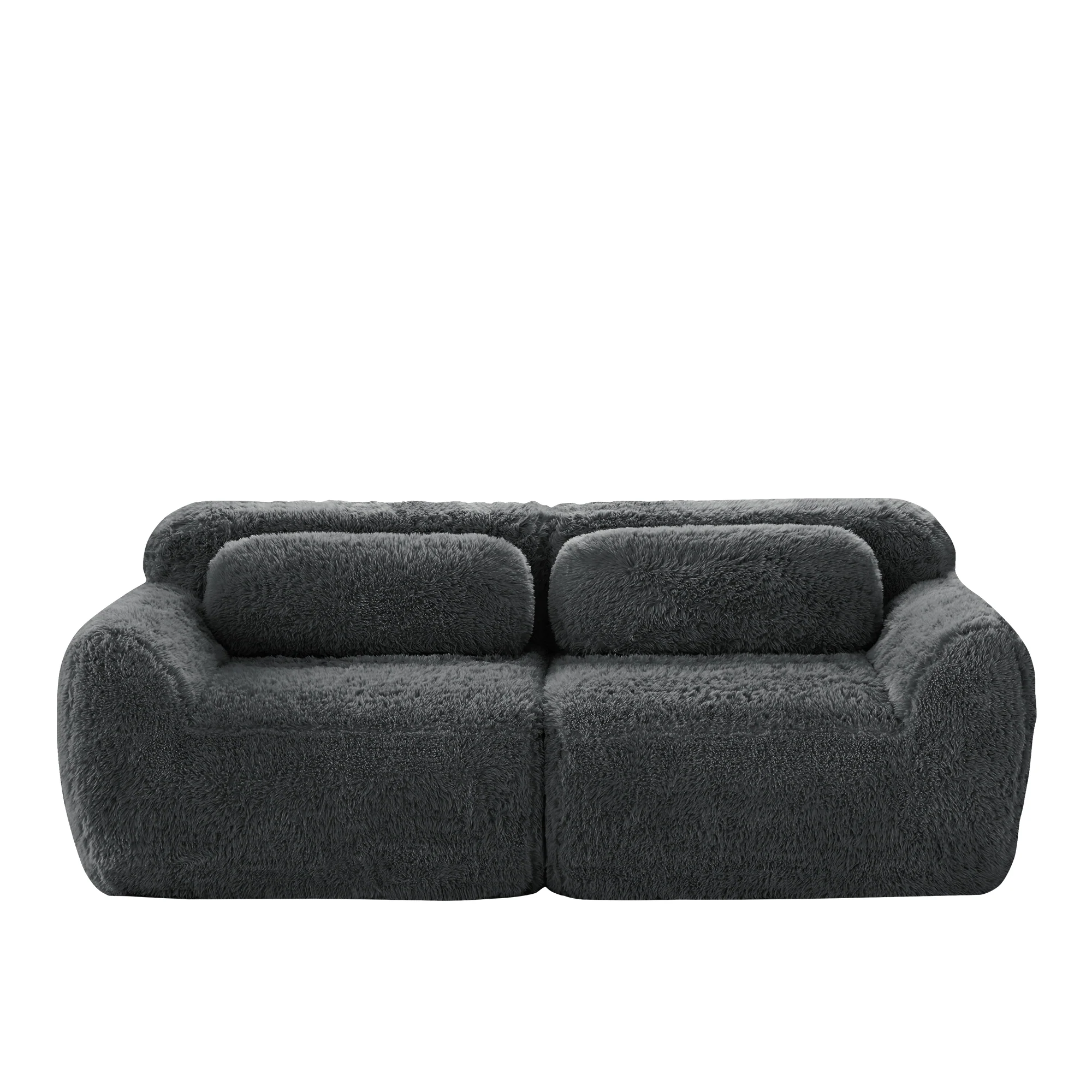 2-seater Sofa Frameless Modular Design Plush Fabric Grey - Image 4