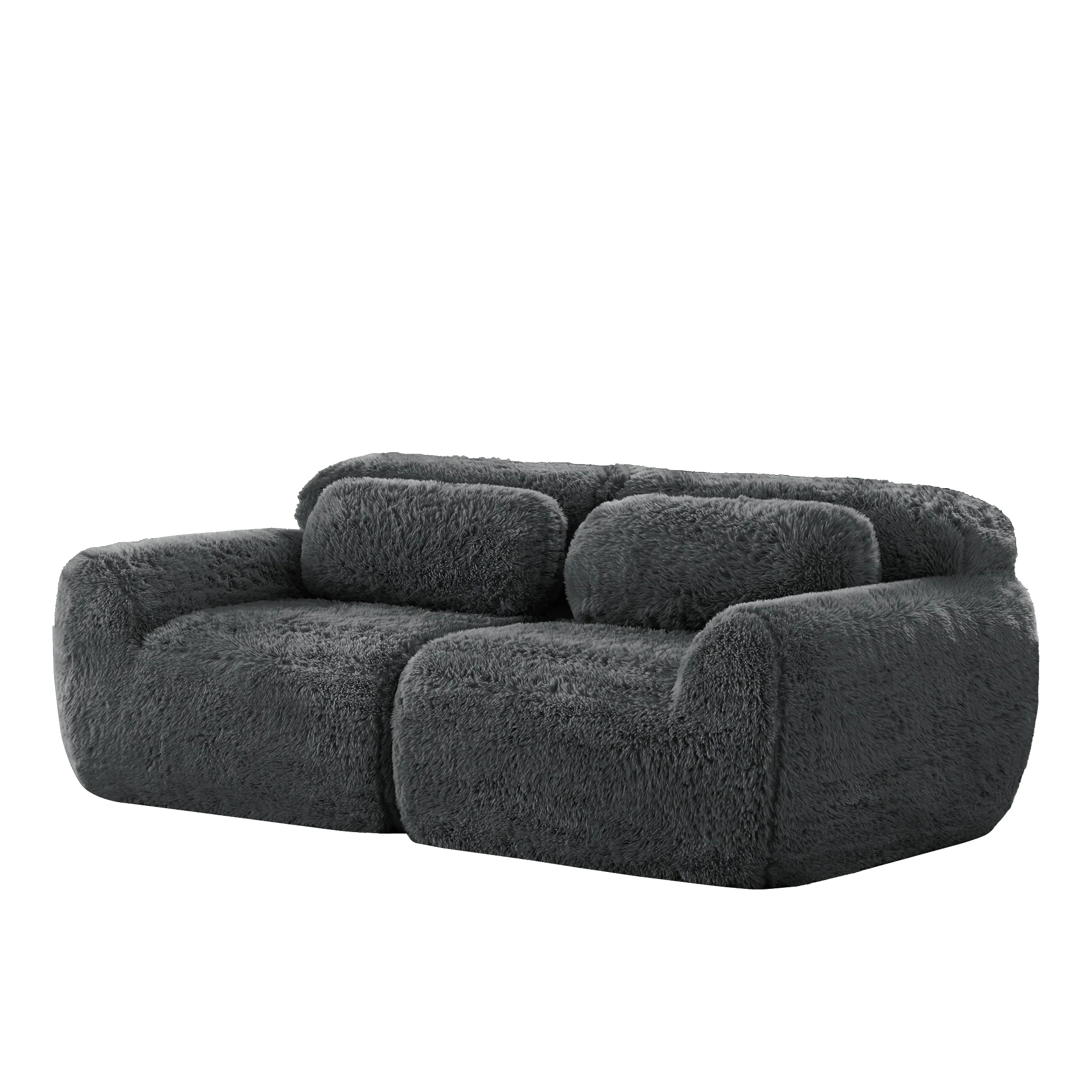 2-seater Sofa Frameless Modular Design Plush Fabric Grey - Image 5