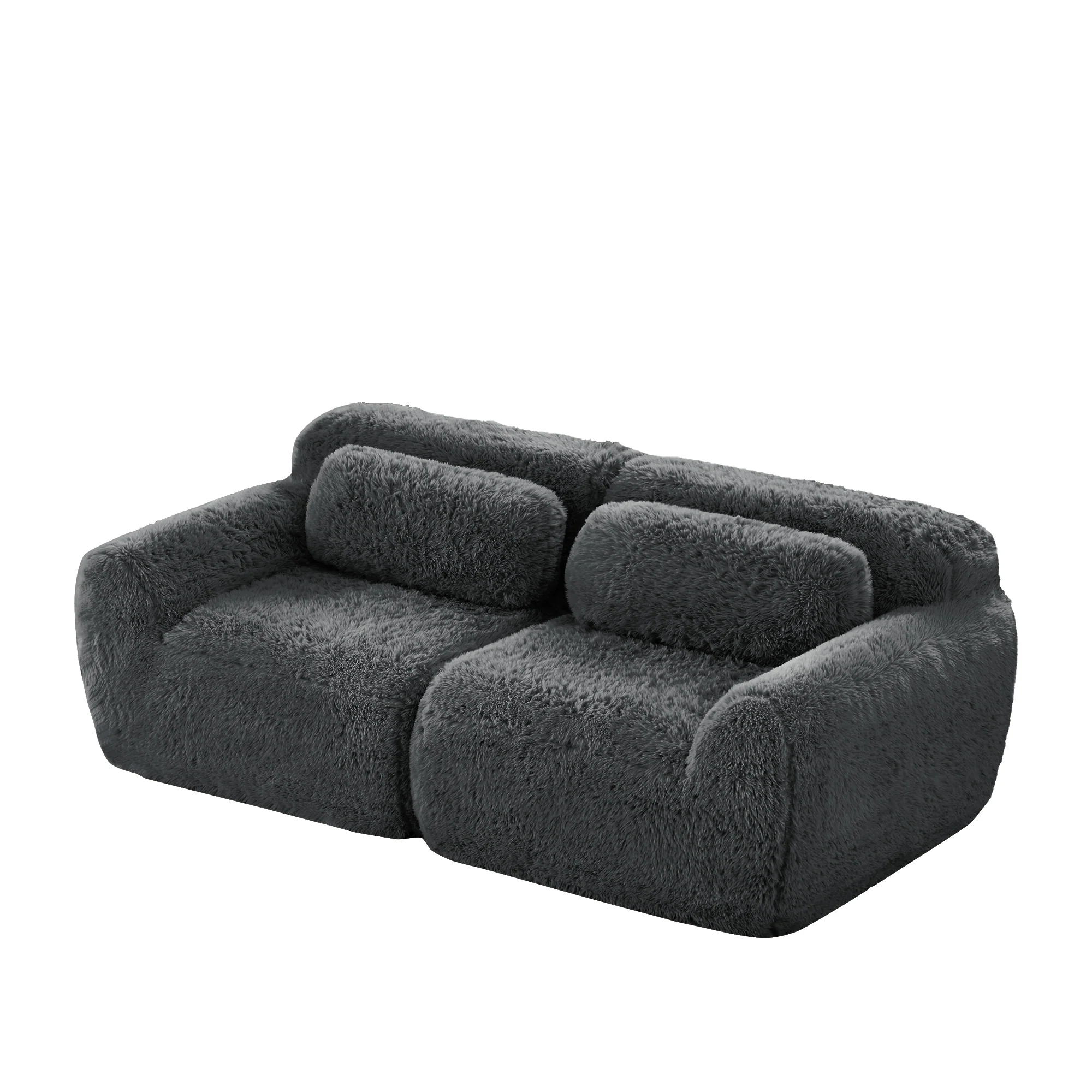 2-seater Sofa Frameless Modular Design Plush Fabric Grey - Image 6