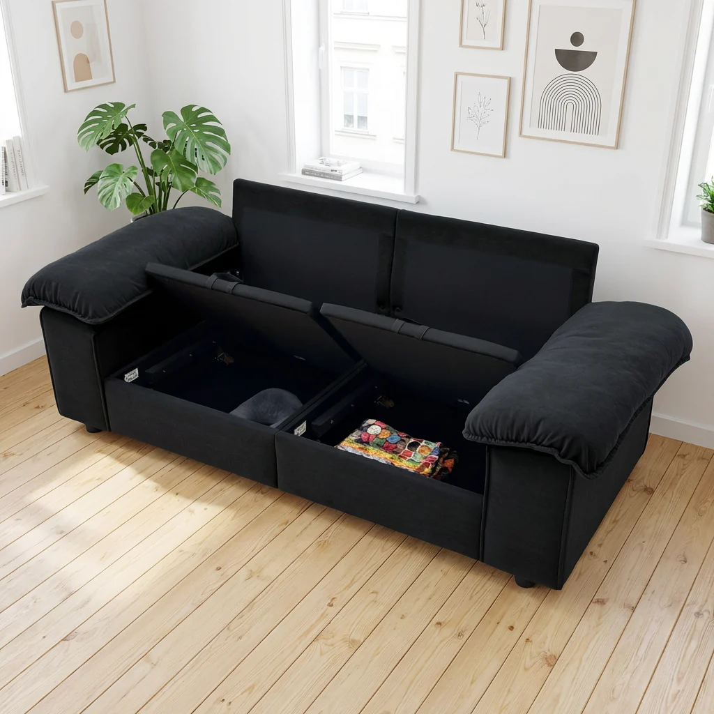 2-Seater Sofa Integrated Storage - Soft Fabric / Wood Frame - Image 3
