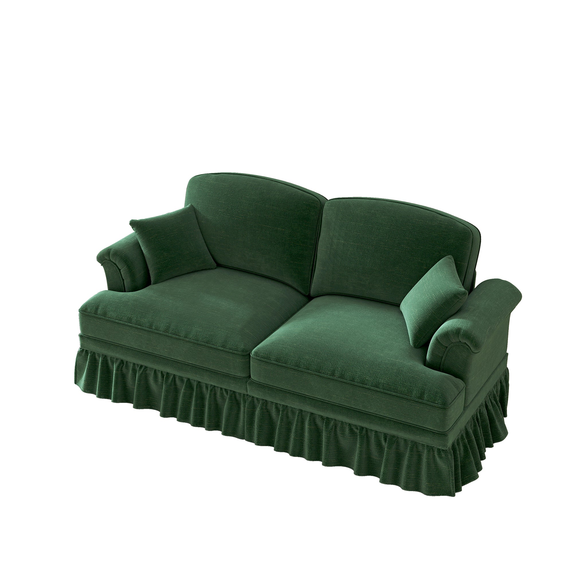 2-Seater Sofa Mid-Century Modern Flared Armrests Wooden Legs - Chenille Green - Image 9