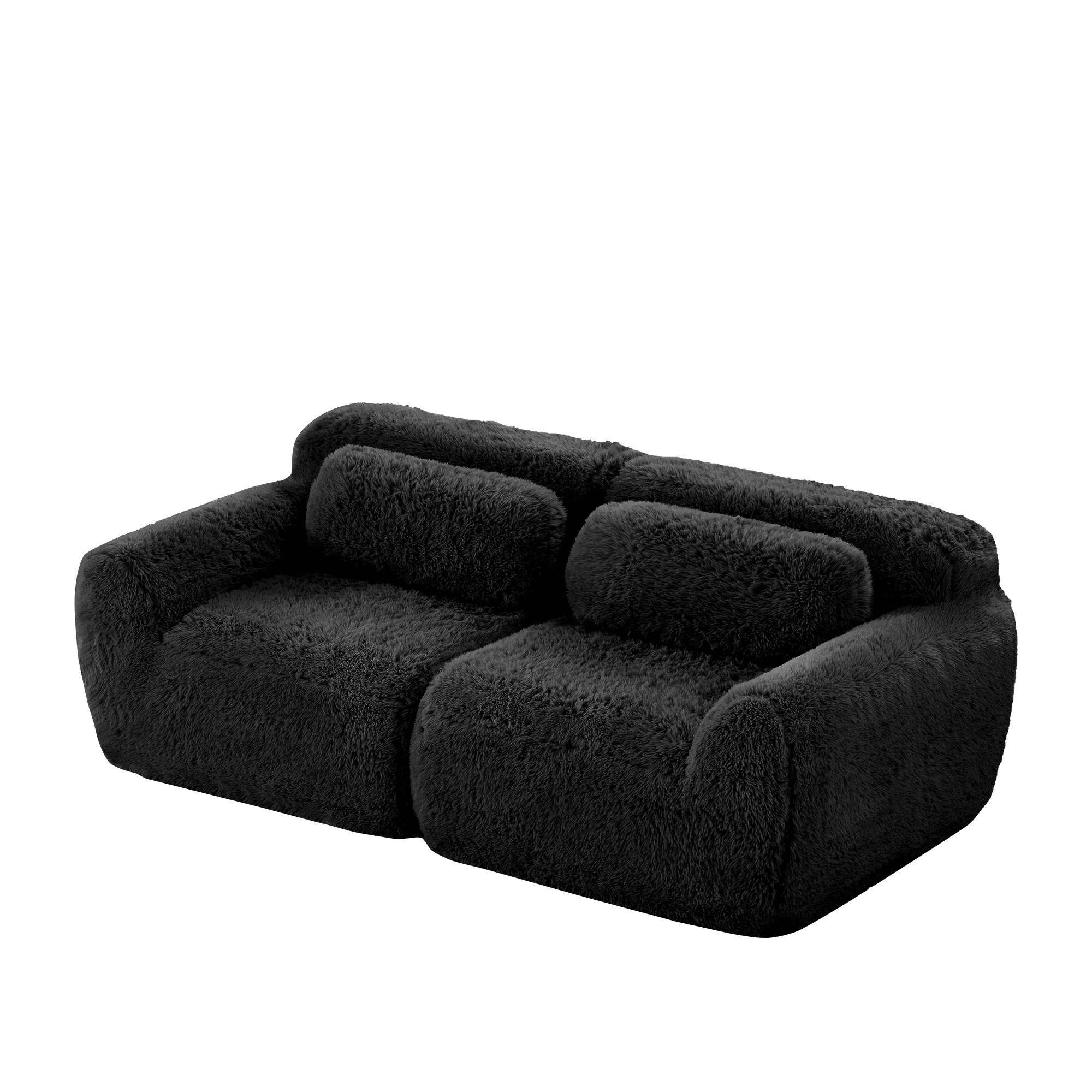 2-Seater Sofa Modular Frameless Plush Fabric with Cushions - Black - Image 4
