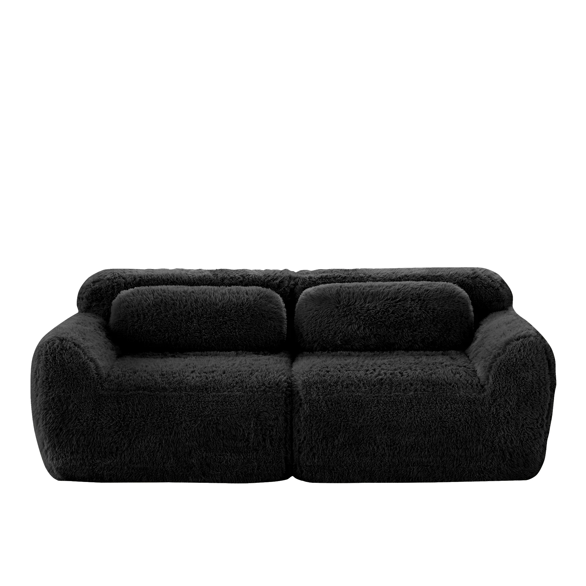 2-Seater Sofa Modular Frameless Plush Fabric with Cushions - Black - Image 5