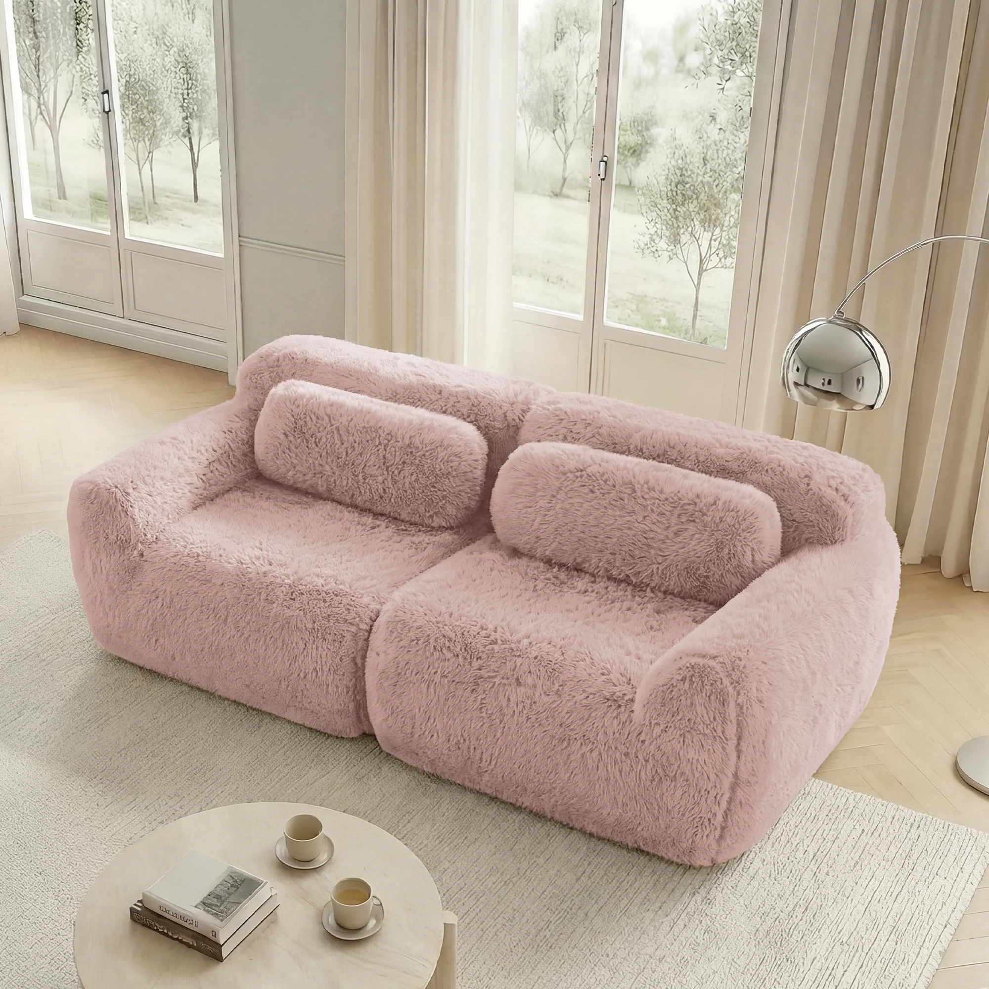 2-Seater Sofa Modular Frameless with Cushions - Plush Fabric - Image 3