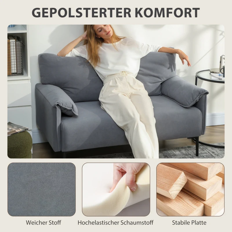 2-Seater Sofa Thick Cushions - Velvet Gray - Image 4