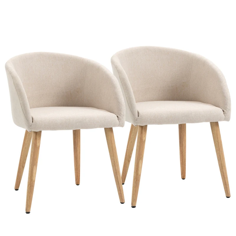 2 Upholstered Chairs Scandinavian Wooden Legs Non-Slip Pads - Beige
