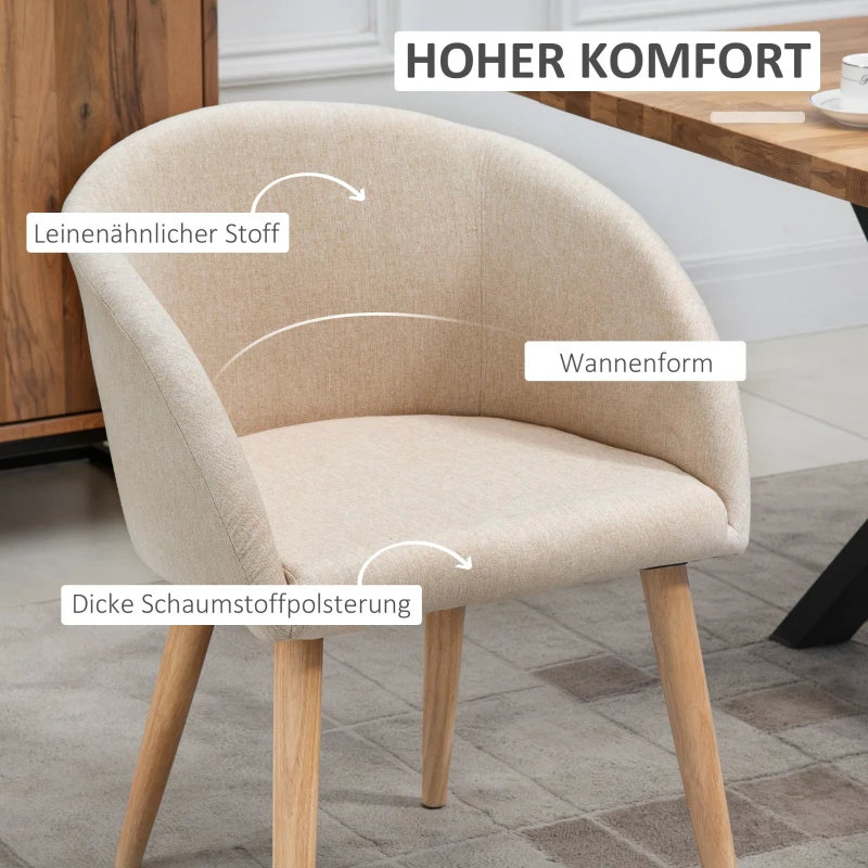 2 Upholstered Chairs Scandinavian Wooden Legs Non-Slip Pads - Beige - Image 3