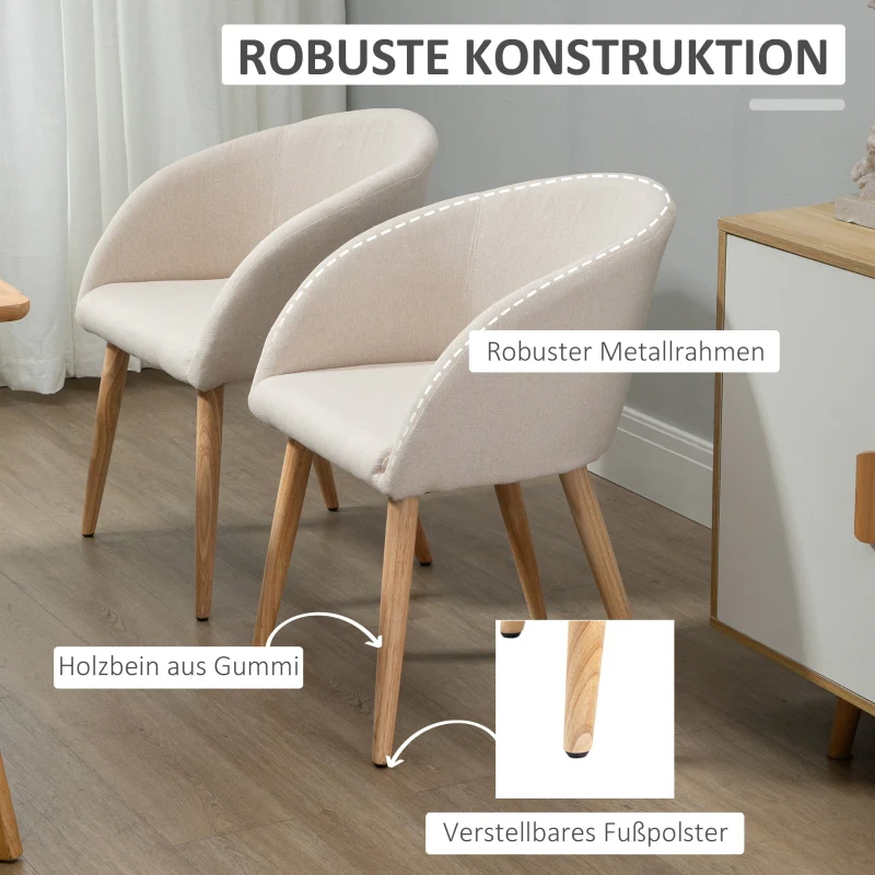 2 Upholstered Chairs Scandinavian Wooden Legs Non-Slip Pads - Beige - Image 4