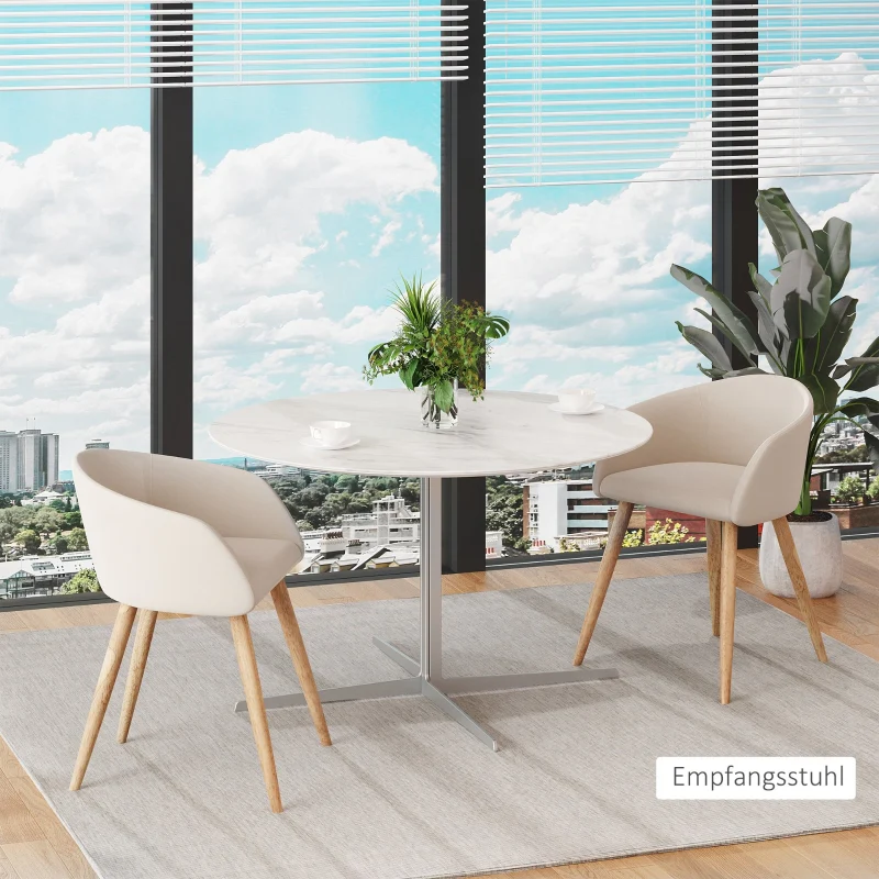 2 Upholstered Chairs Scandinavian Wooden Legs Non-Slip Pads - Beige - Image 6