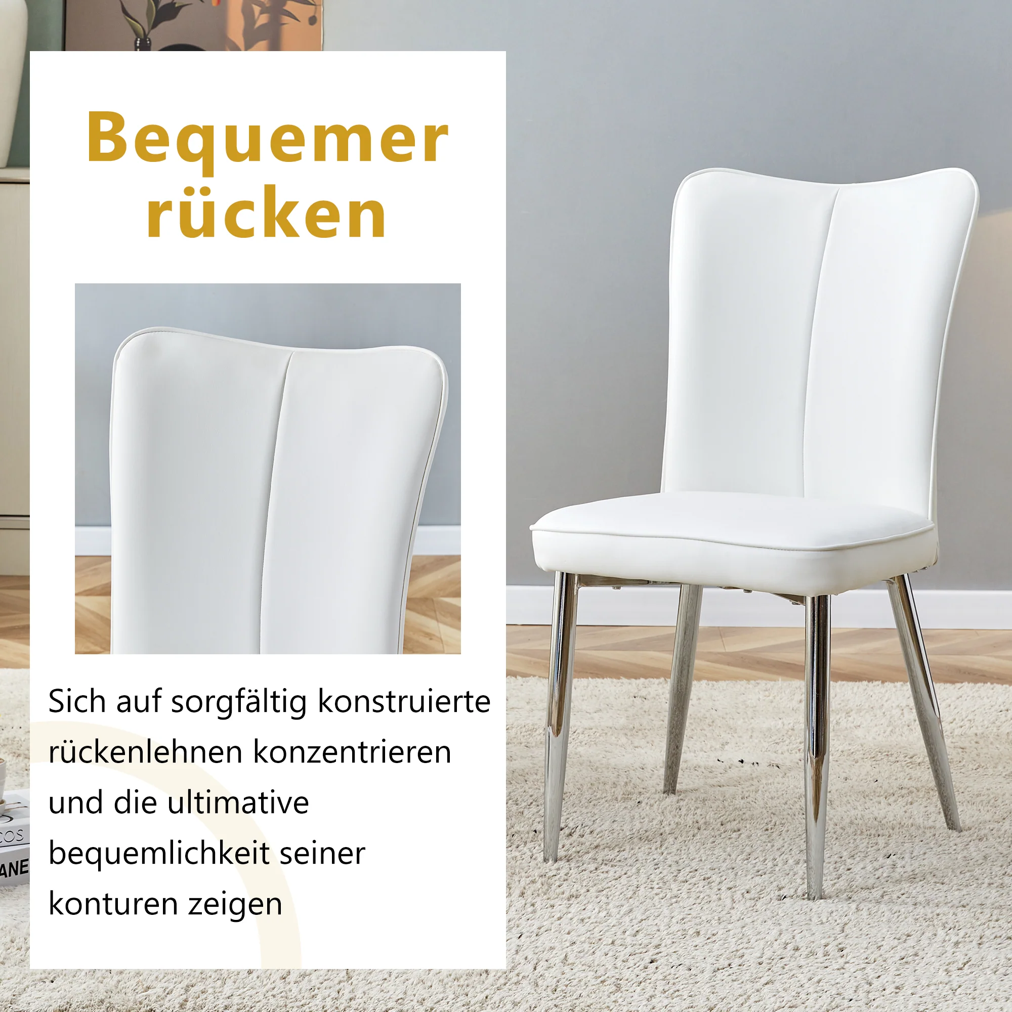 2x Modern Dining Chairs PU Leather Silver Metal Legs White - Image 5