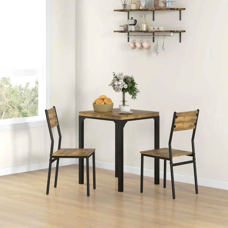3-Piece Dining Set 1 Table 2 Chairs - MDF/Metal Brown - Image 2