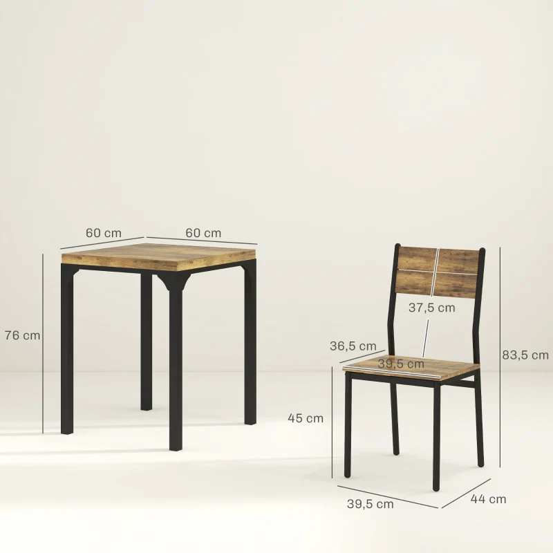 3-Piece Dining Set 1 Table 2 Chairs - MDF/Metal Brown - Image 3