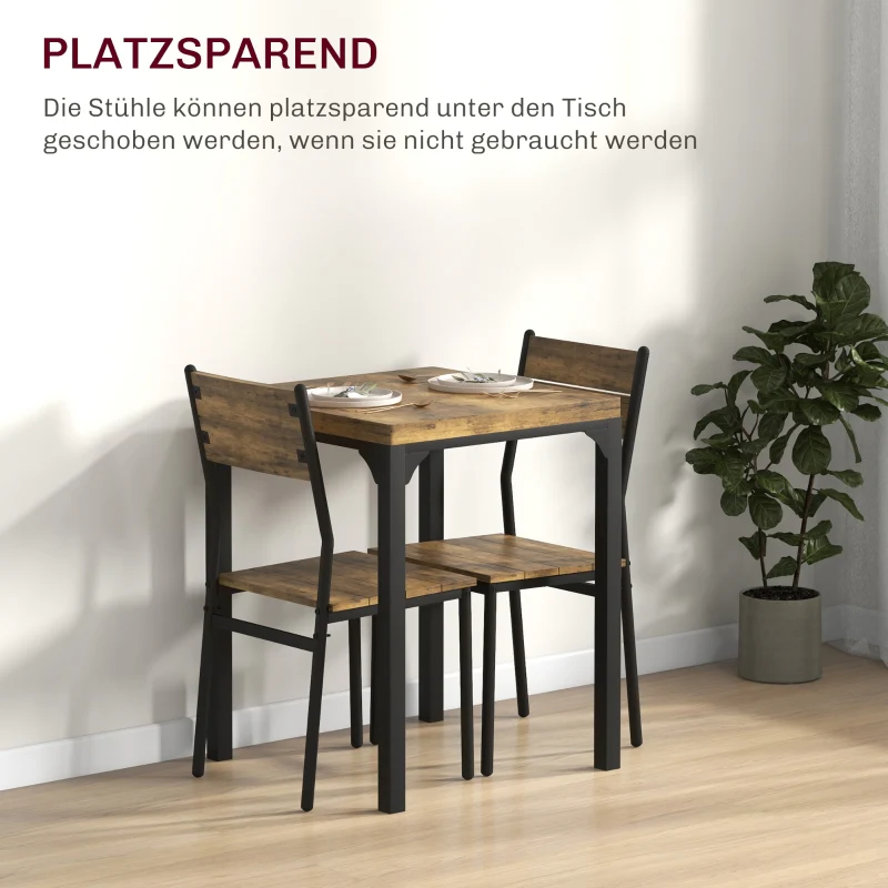 3-Piece Dining Set 1 Table 2 Chairs - MDF/Metal Brown - Image 4