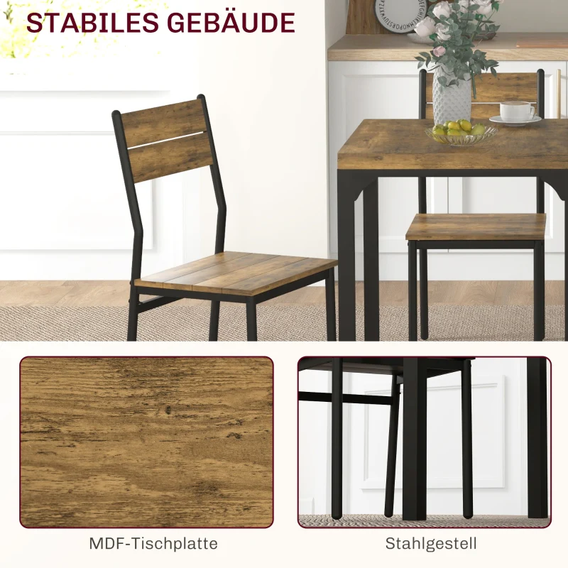 3-Piece Dining Set 1 Table 2 Chairs - MDF/Metal Brown - Image 5