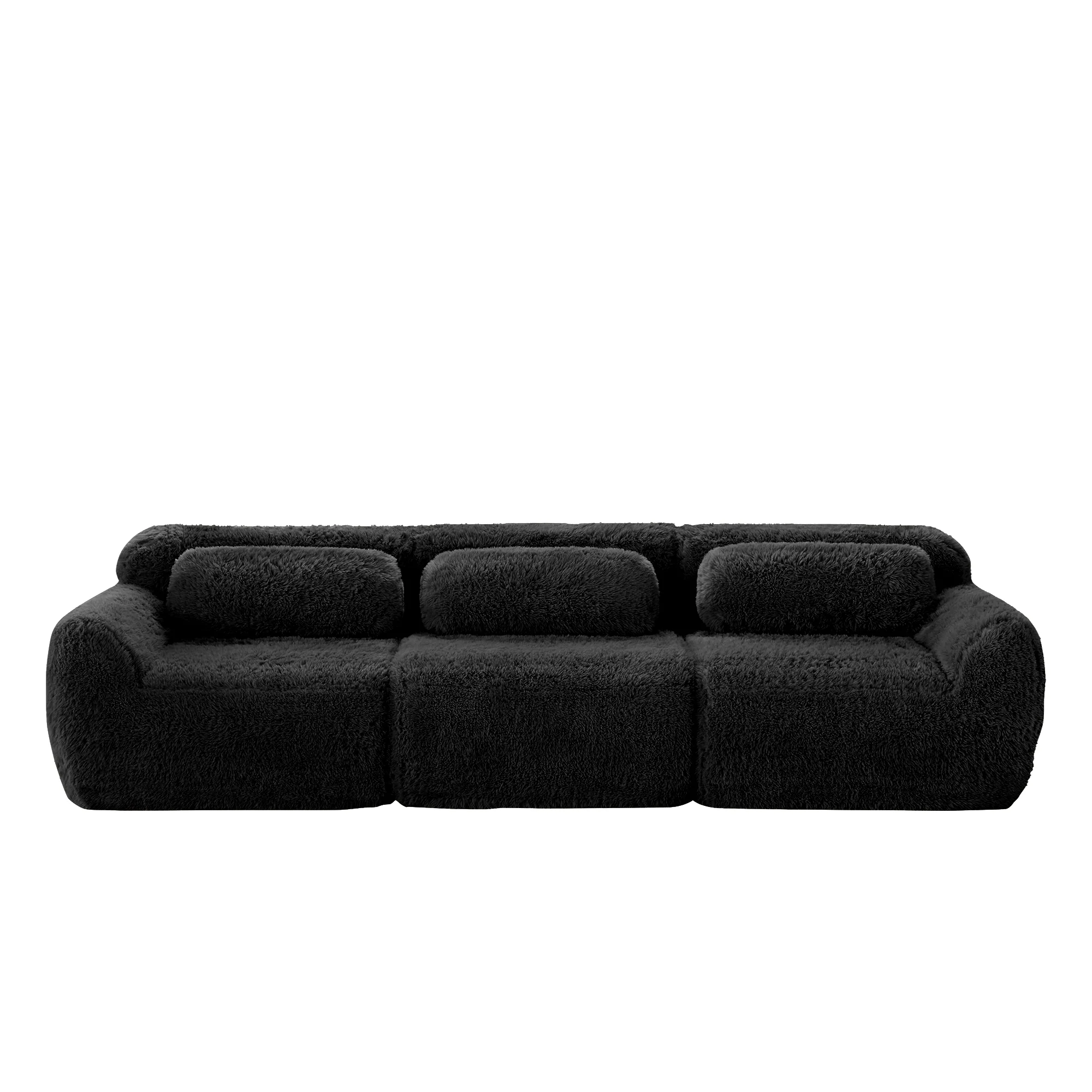 3-Seater Deep Sofa Modular Plush Fabric - Black - Image 5