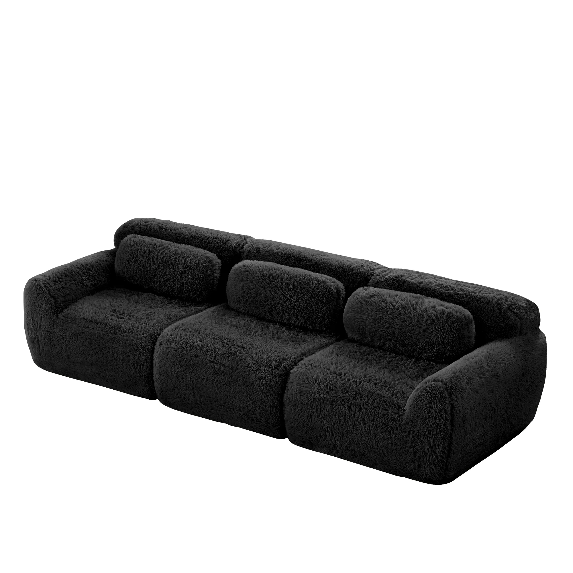 3-Seater Deep Sofa Modular Plush Fabric - Black - Image 6