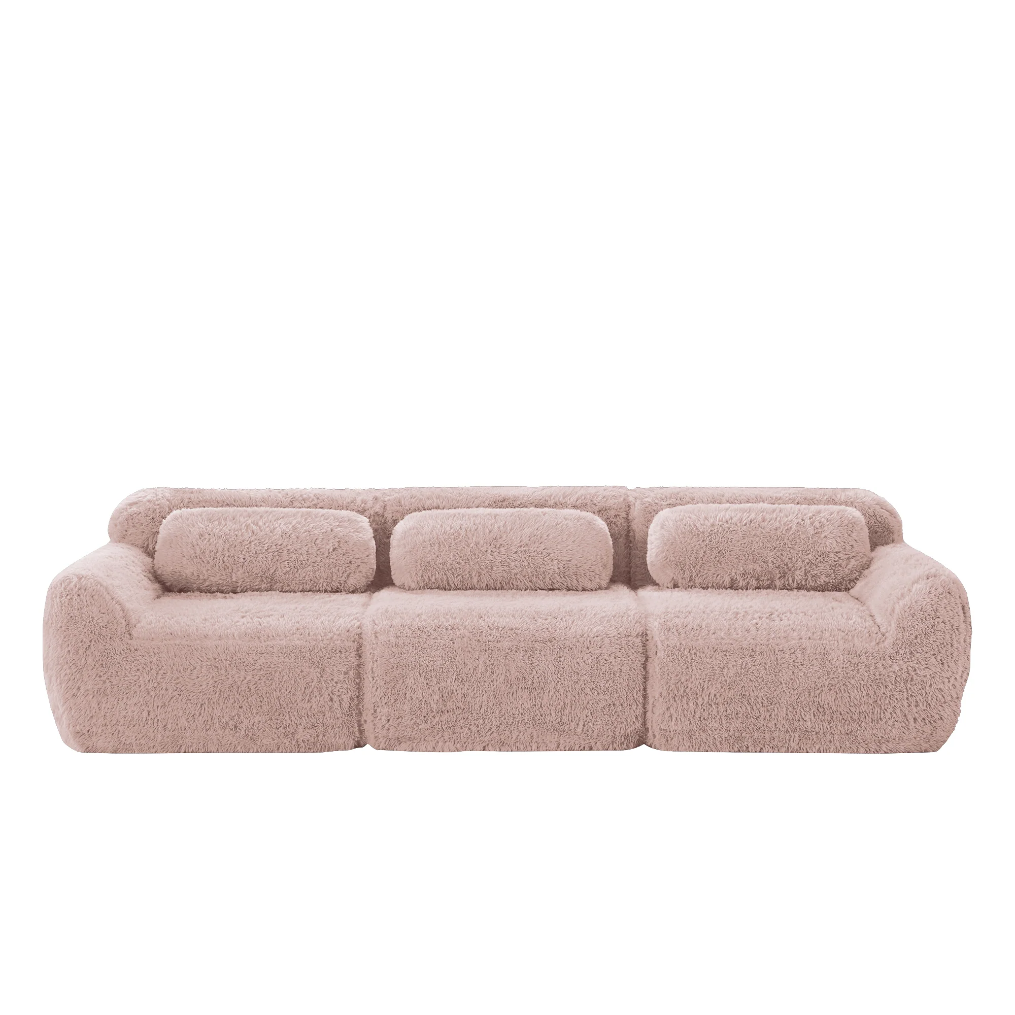 3-seater Deep Sofa Modular Plush Fabric with Cushions - Pink - Image 4
