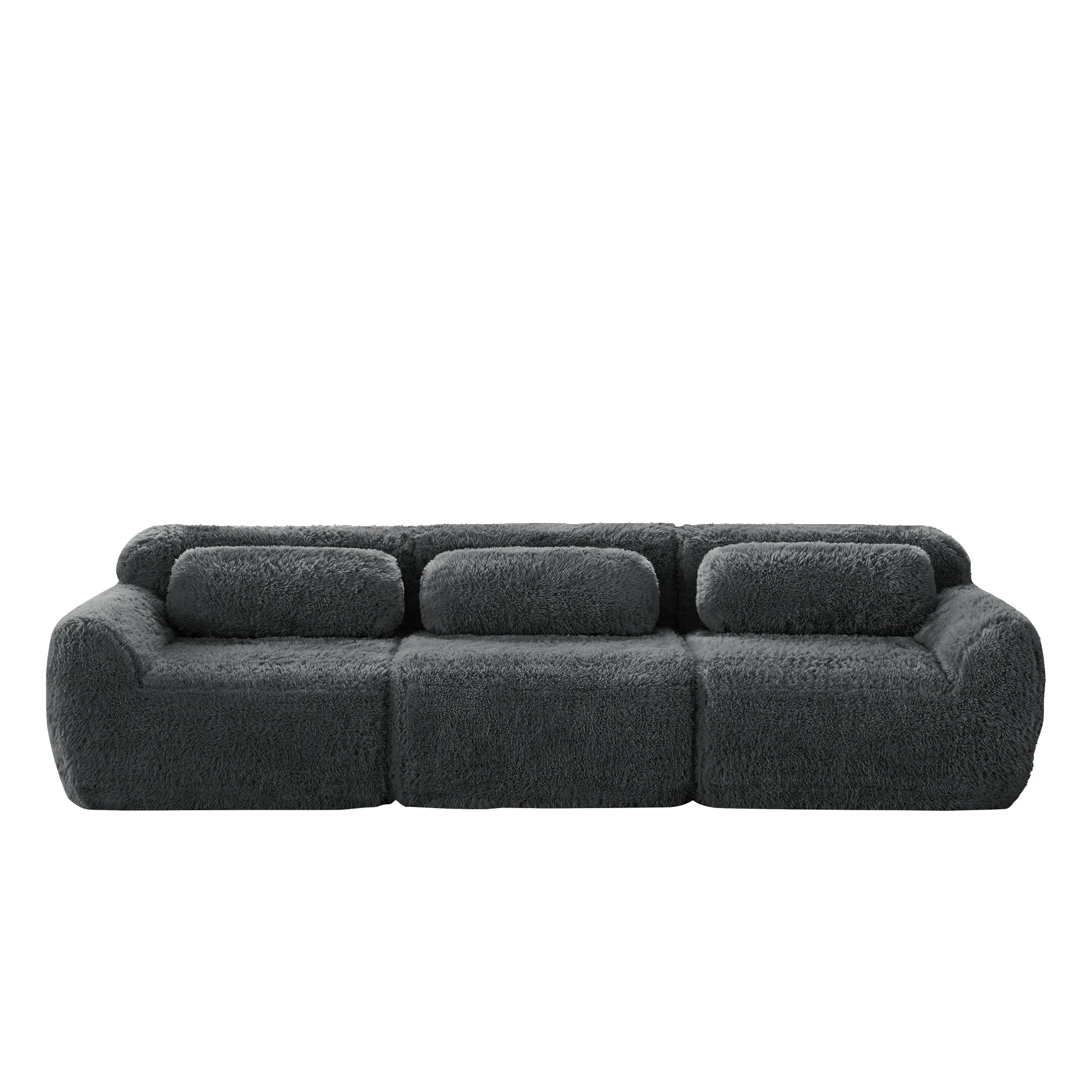 3-Seater Deep Sofa Modular Premium Plush Fabric - Grey - Image 4