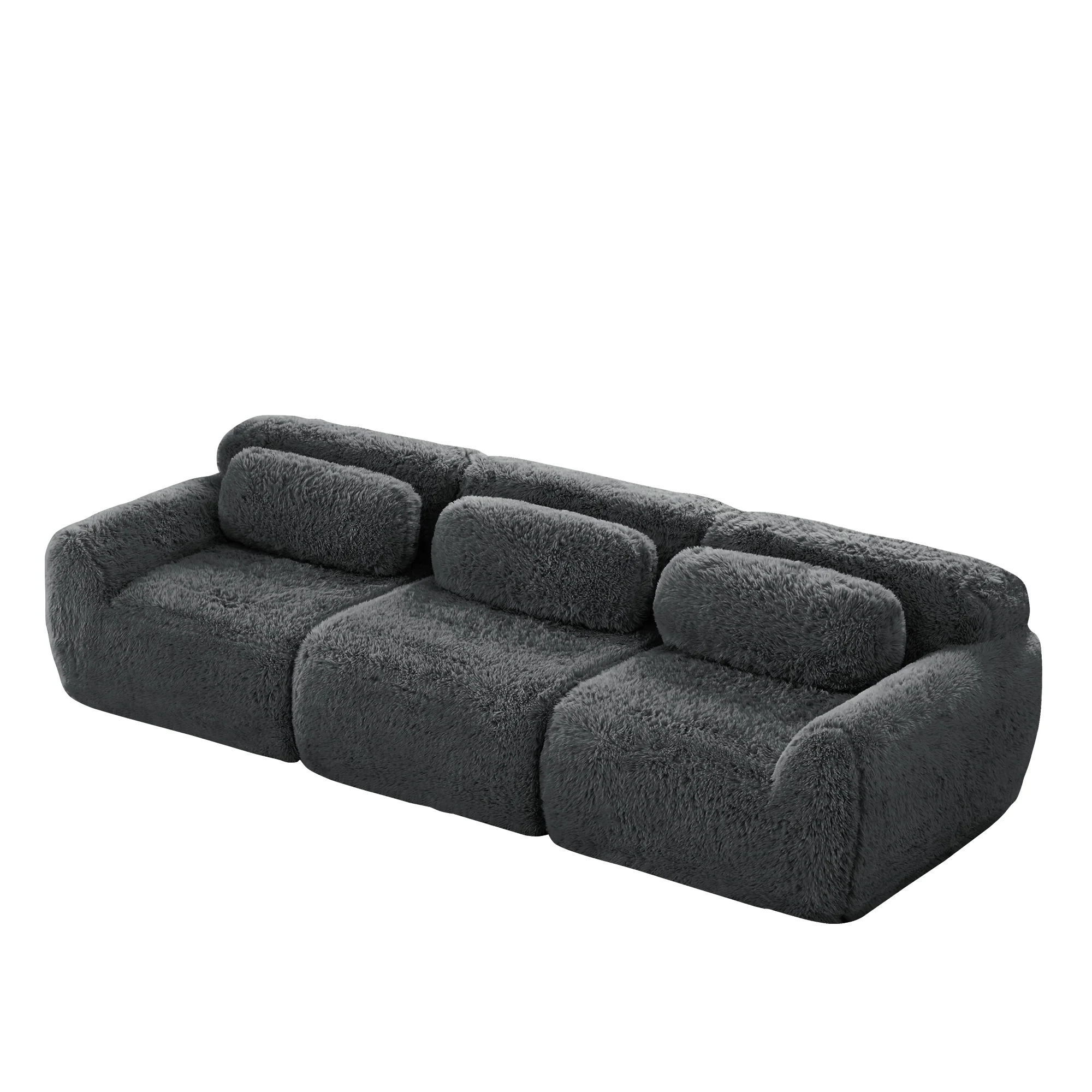 3-Seater Deep Sofa Modular Premium Plush Fabric - Grey - Image 5