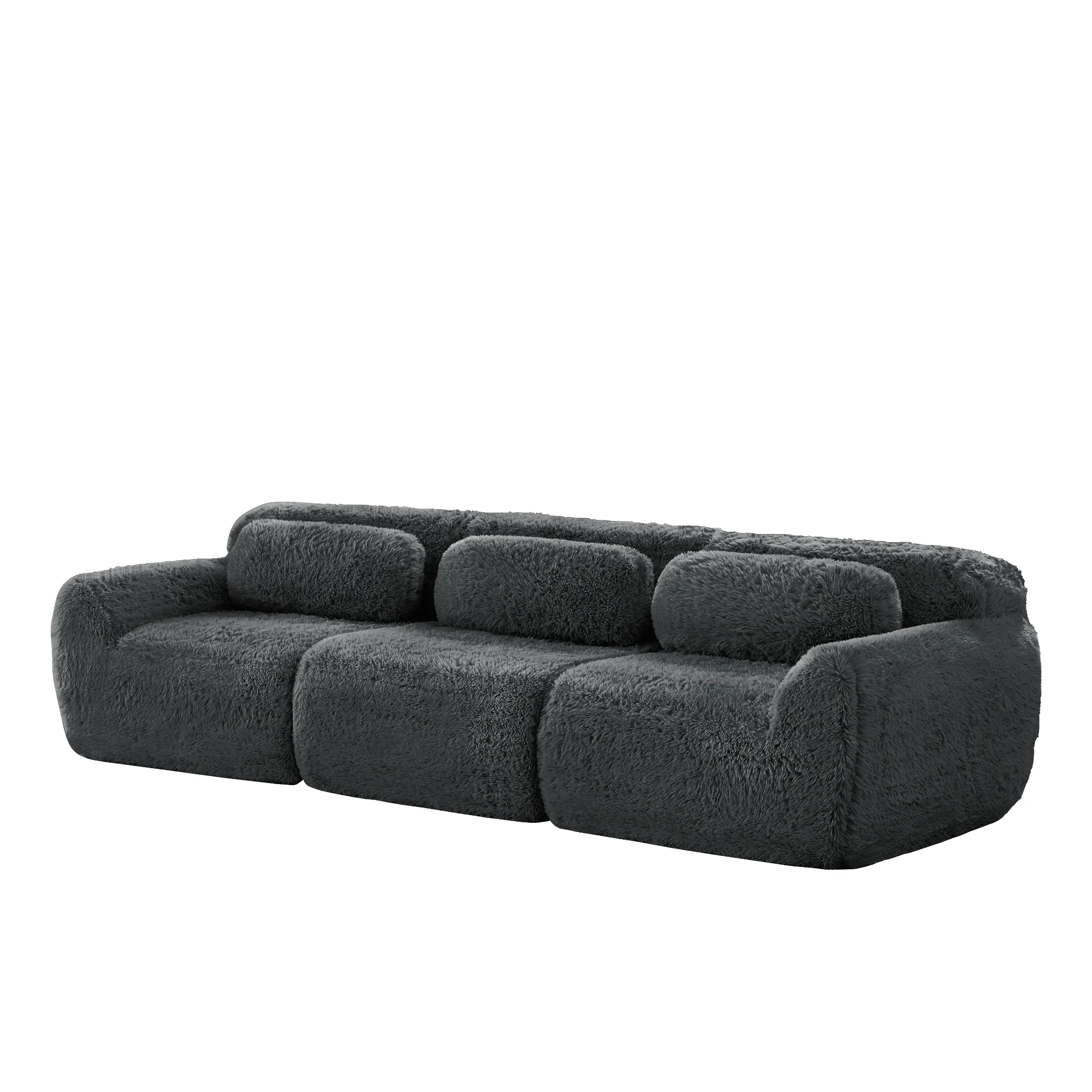 3-Seater Deep Sofa Modular Premium Plush Fabric - Grey - Image 6