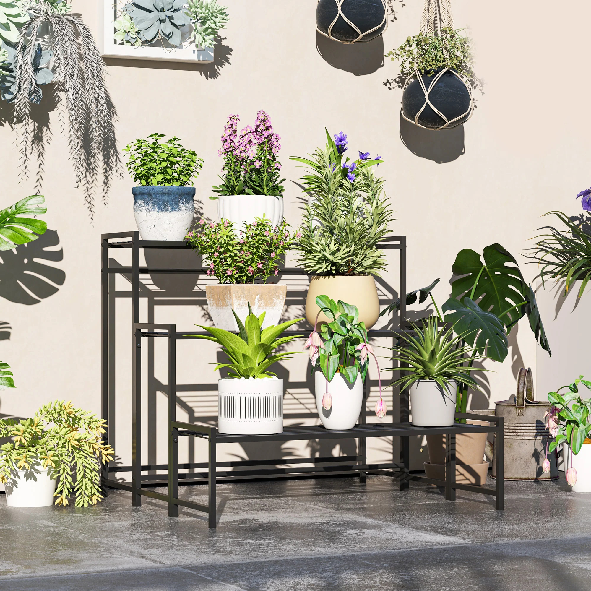 3-Tier Plant Stand, Metal, 66cm High, Black - Image 2