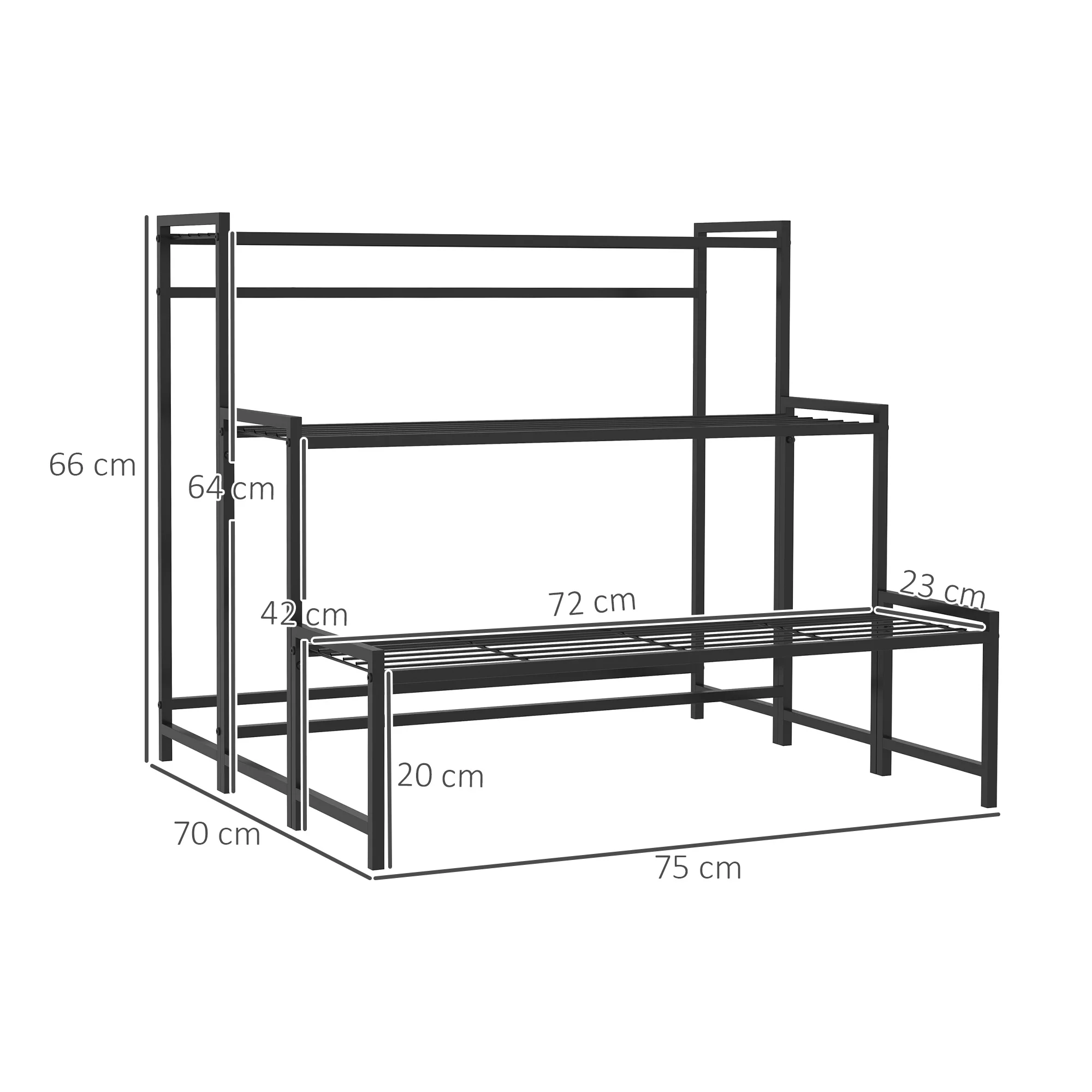 3-Tier Plant Stand, Metal, 66cm High, Black - Image 3