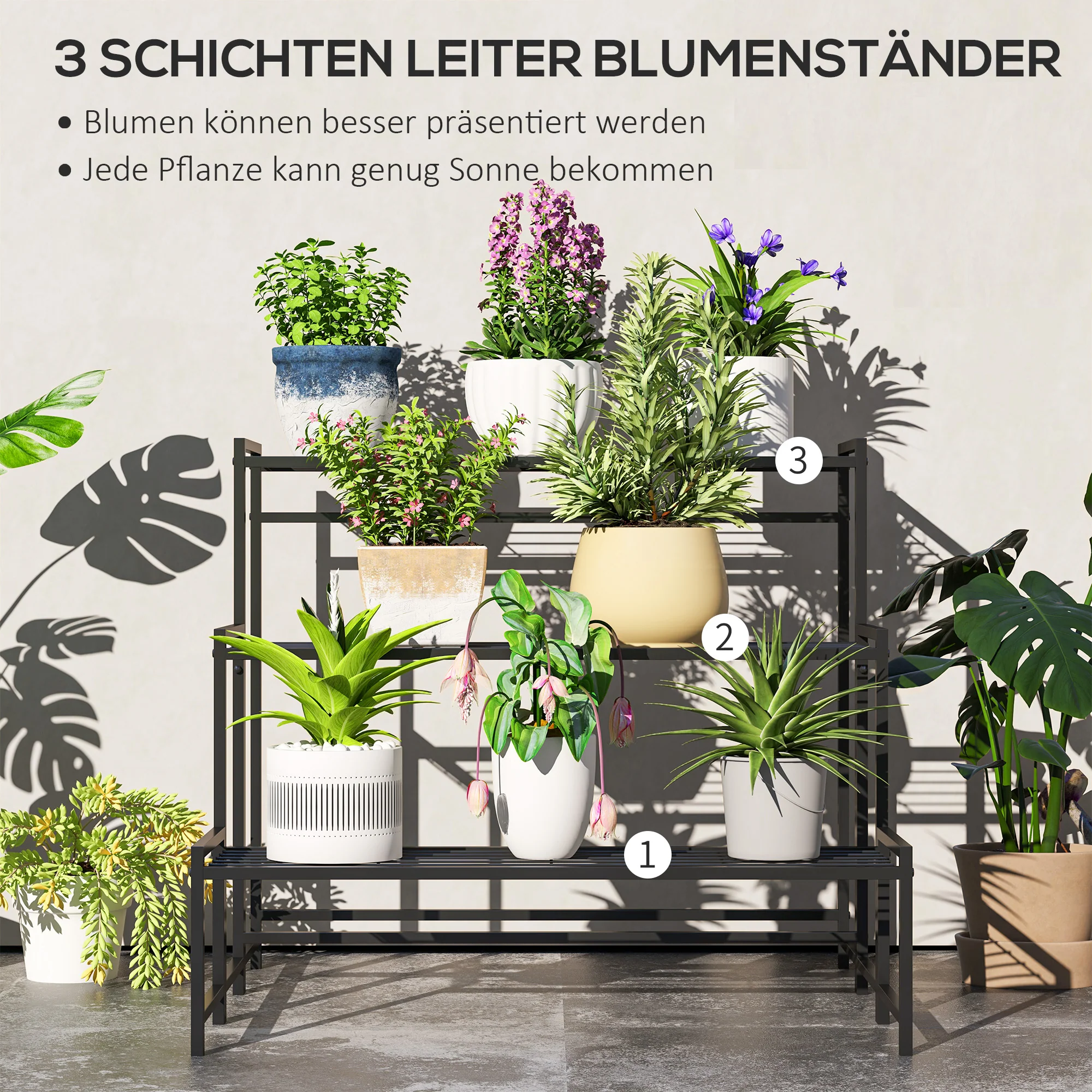 3-Tier Plant Stand, Metal, 66cm High, Black - Image 4