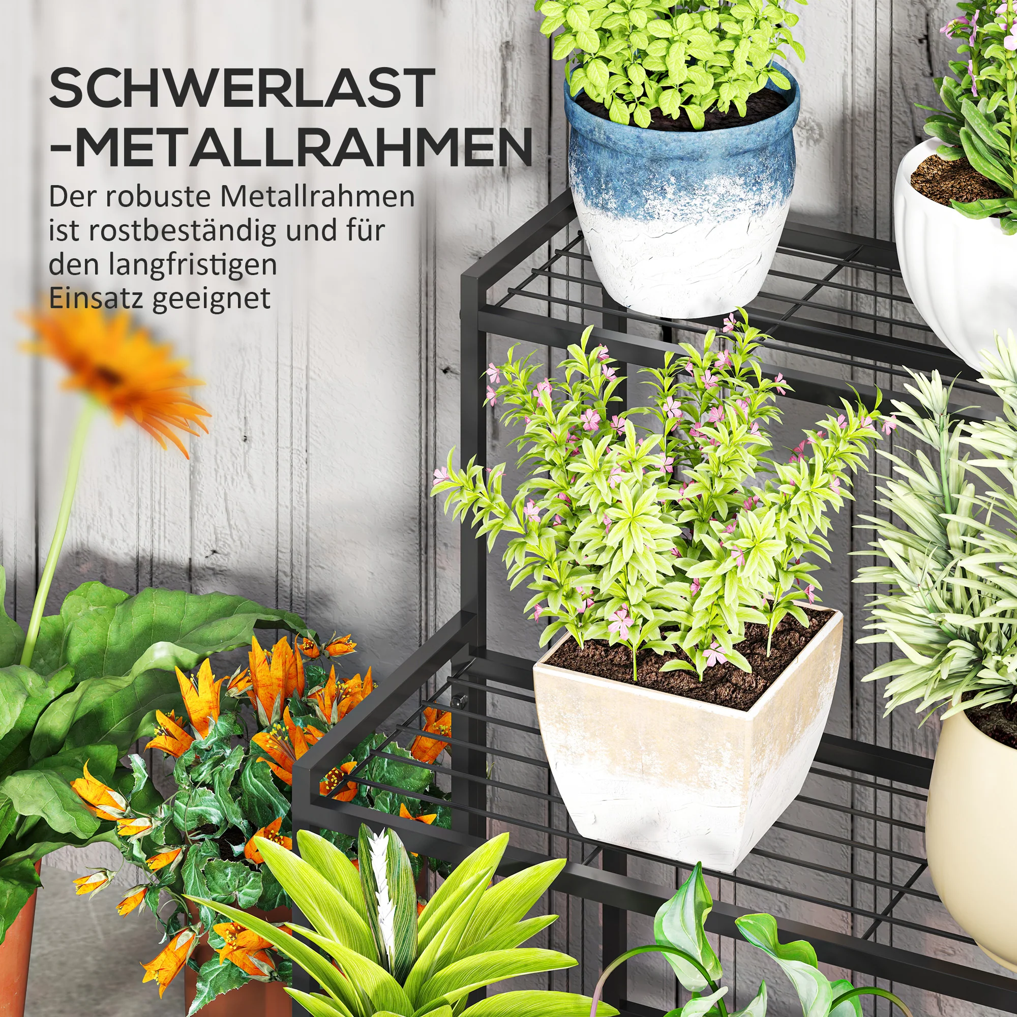 3-Tier Plant Stand, Metal, 66cm High, Black - Image 5