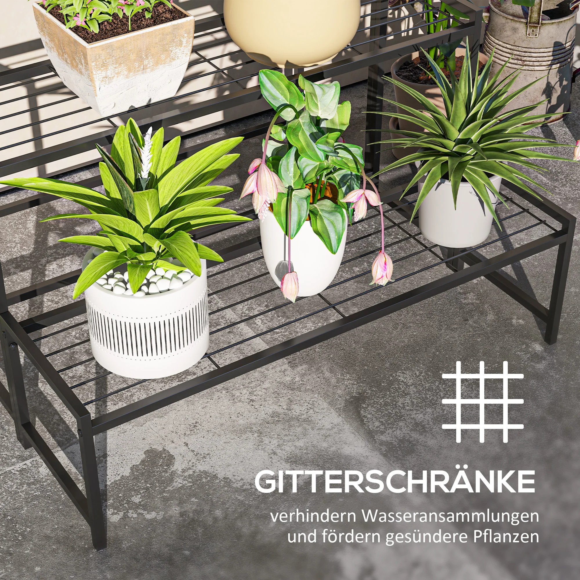 3-Tier Plant Stand, Metal, 66cm High, Black - Image 6