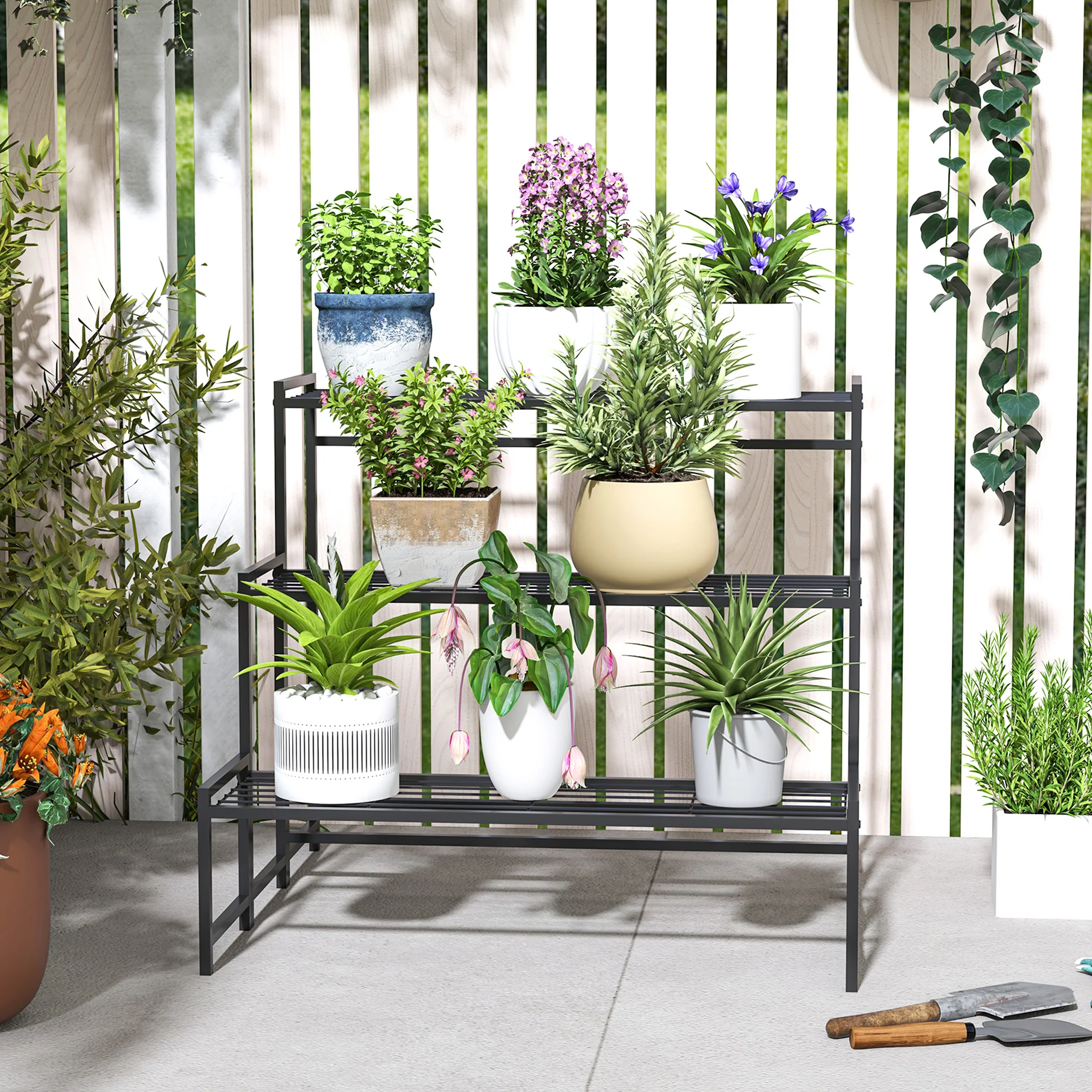 3-Tier Plant Stand, Metal, 66cm High, Black - Image 7