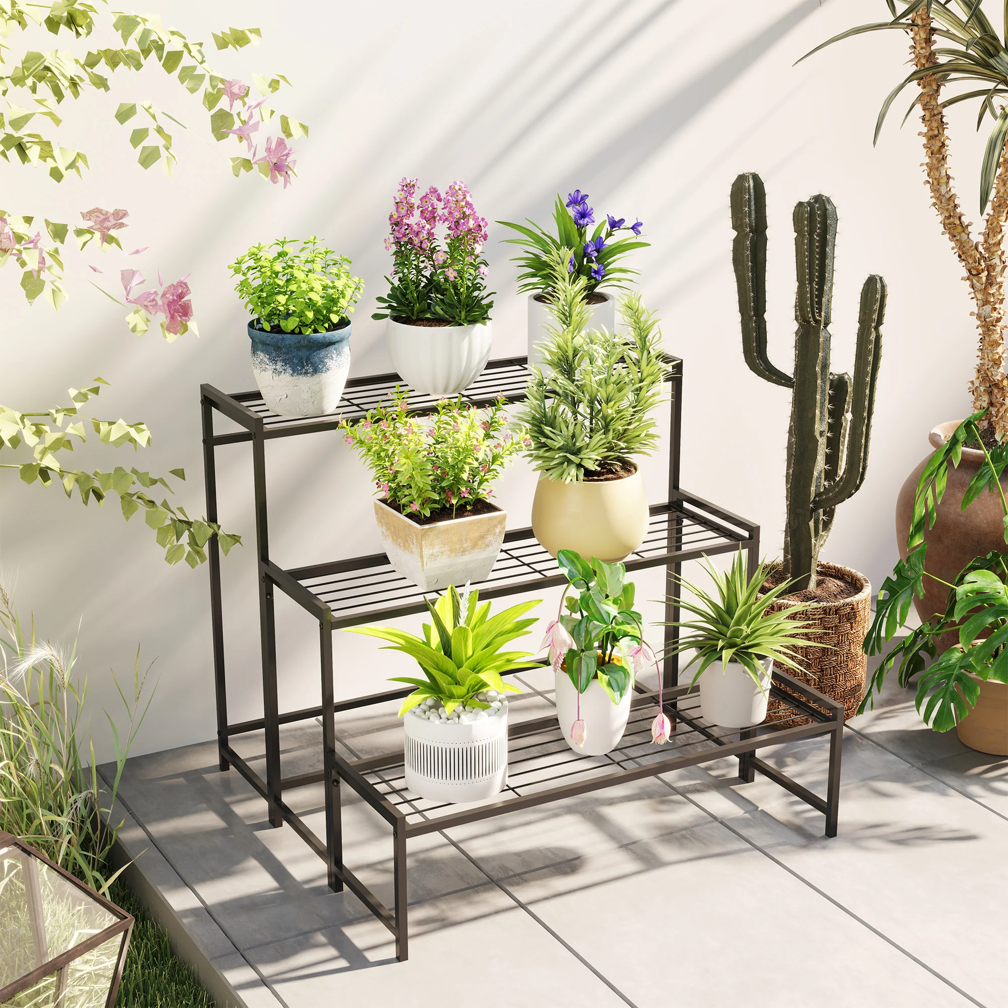 3-Tier Plant Stand, Metal, 66cm High, Black - Image 8