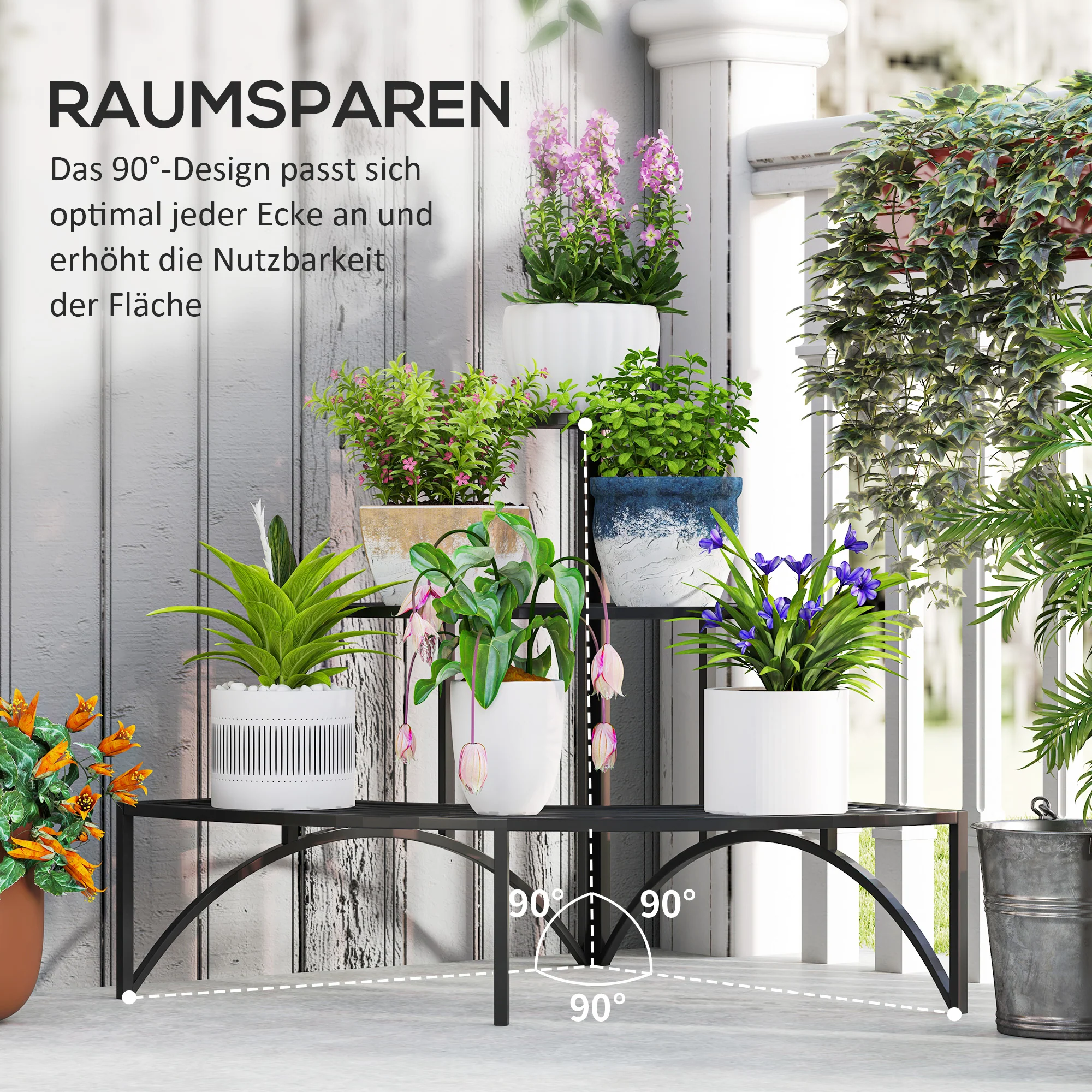 3-Tier Plant Stand, Metal Flower Shelf, 60cm High, Black - Image 4