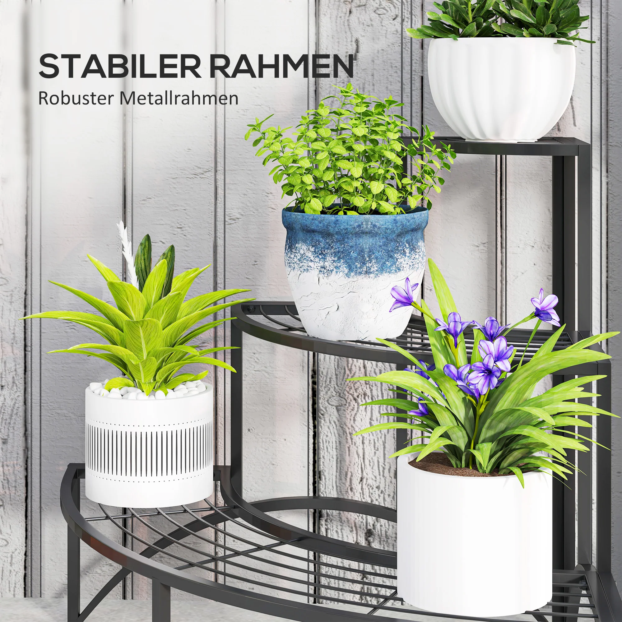 3-Tier Plant Stand, Metal Flower Shelf, 60cm High, Black - Image 6