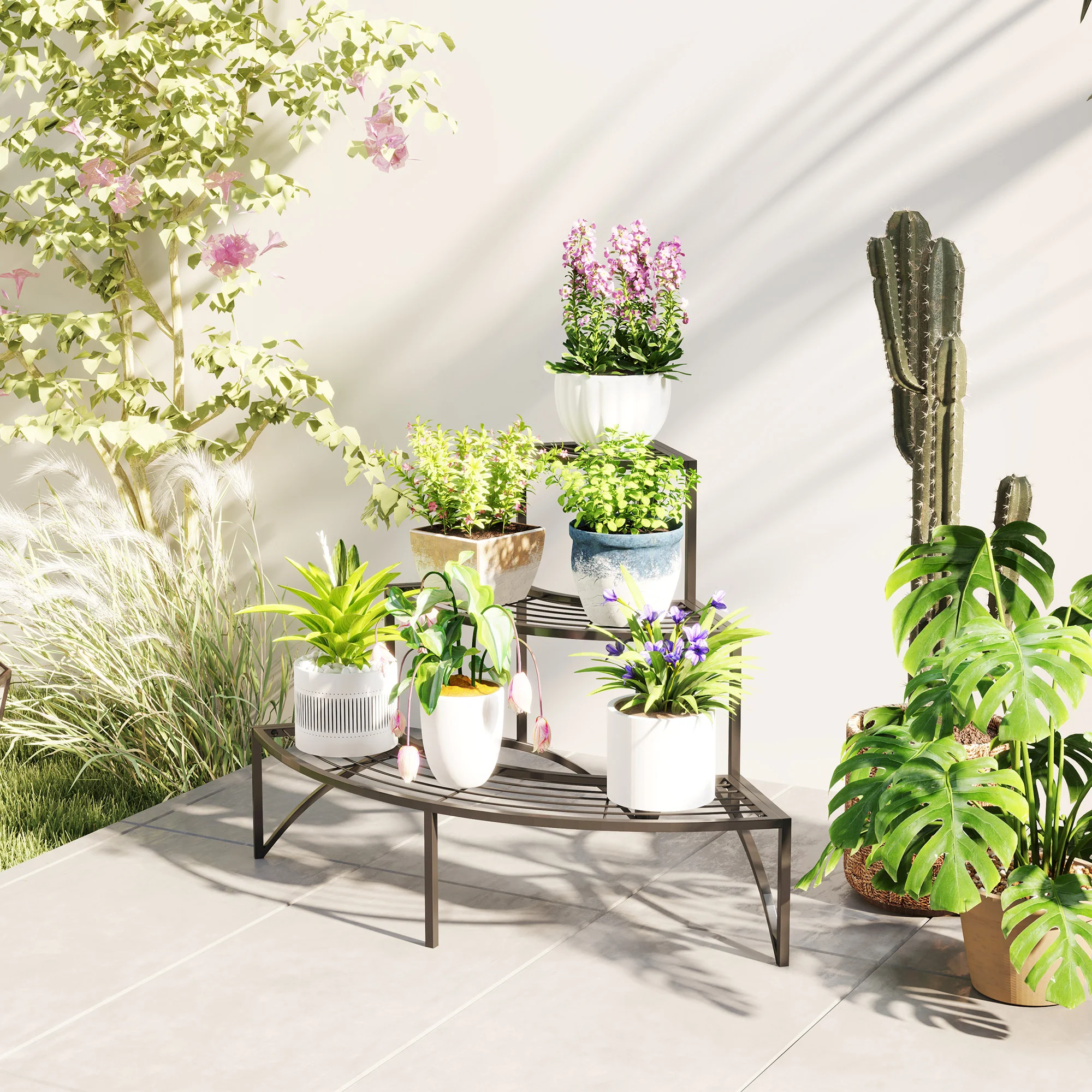 3-Tier Plant Stand, Metal Flower Shelf, 60cm High, Black - Image 8