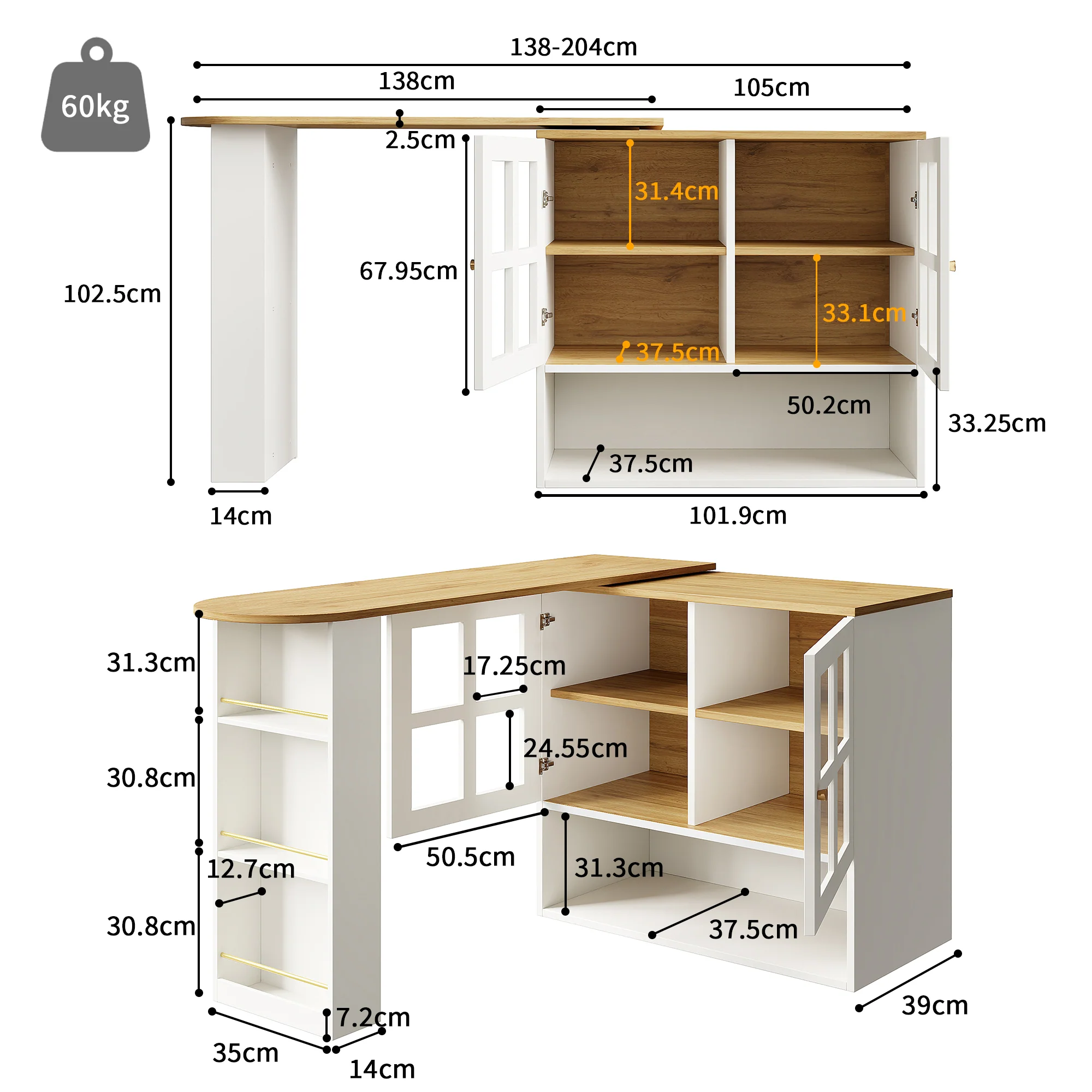 360° Rotating Sideboard - Multifunctional Dining Bar, 5 Shelves & Glass - White - Image 5
