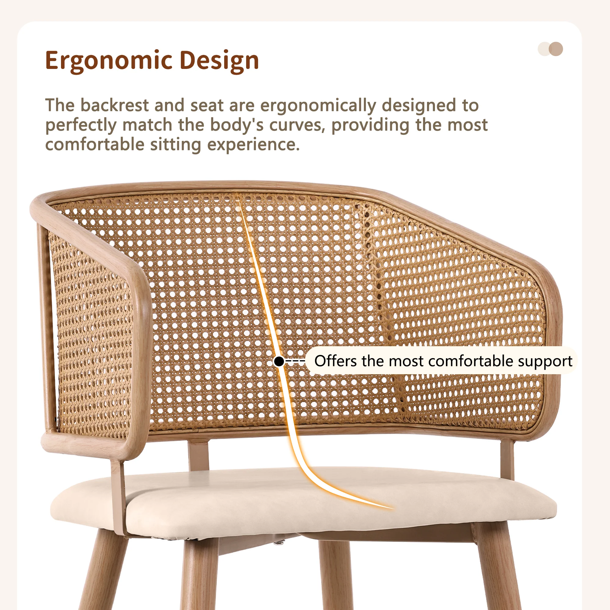 4 Dining Chairs Modern Rattan Backrest with PU Leather Seat - Image 10
