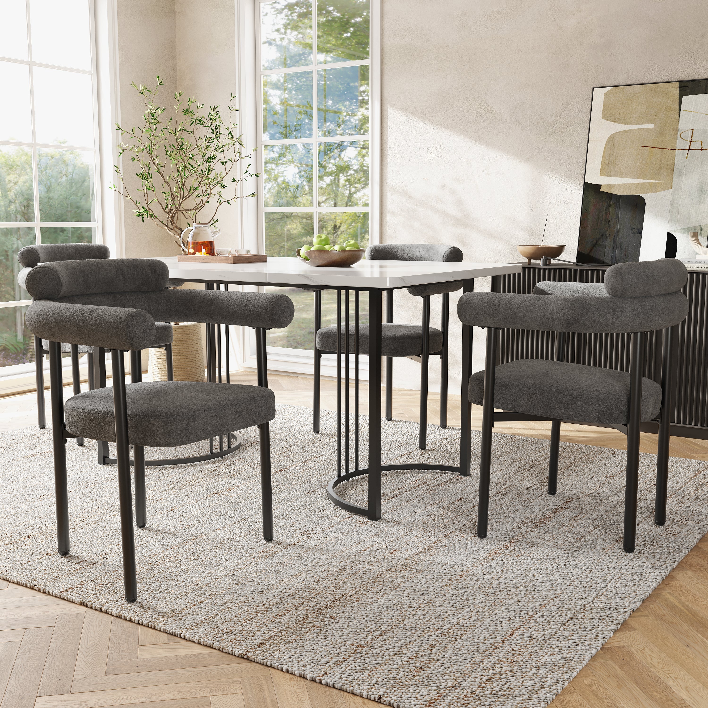 4 Dining Chairs Modern Simple Comfortable Ring Seats Dark Grey Suede
