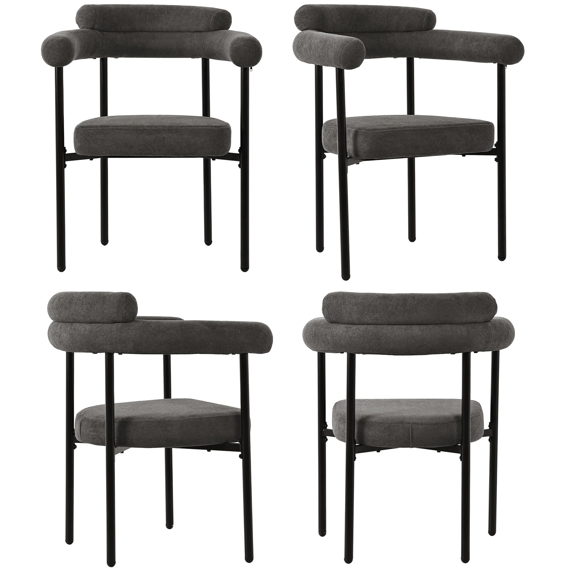 4 Dining Chairs Modern Simple Comfortable Ring Seats Dark Grey Suede - Image 3