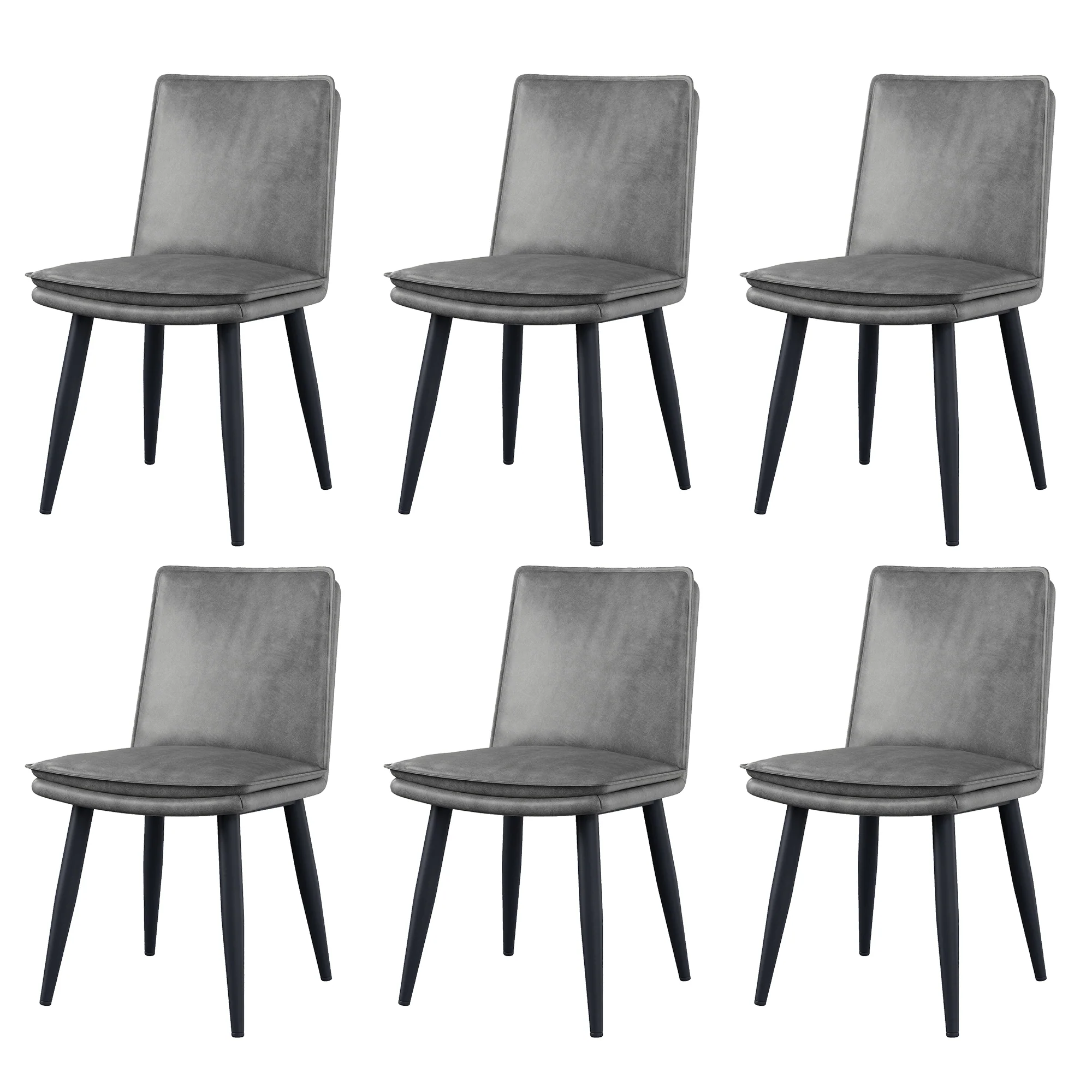 4 Dining Chairs PU Double Cushion Modern - Grey - Image 8