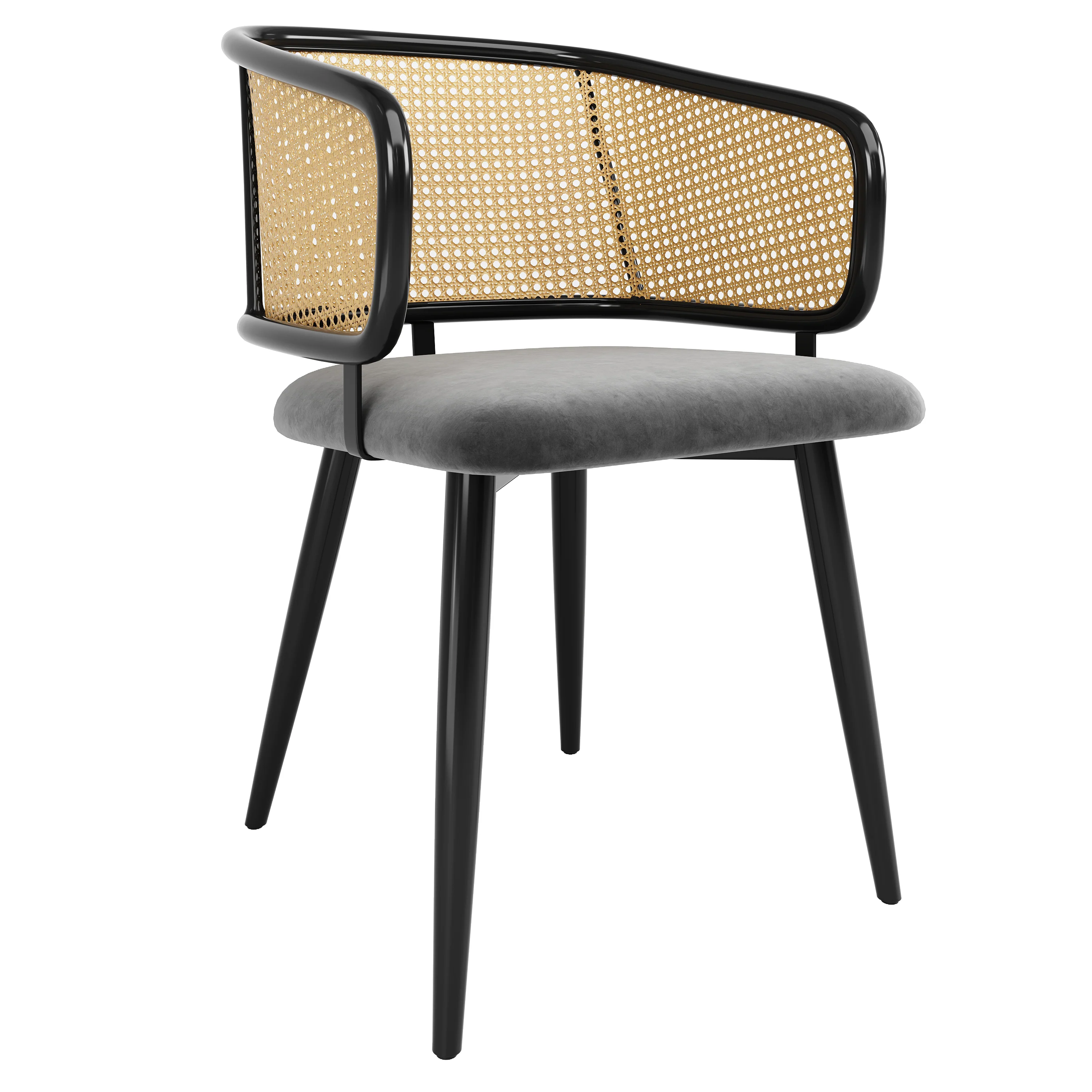 4 Dining Chairs - Rattan Back Velvet Cushion - Modern Style - Image 5
