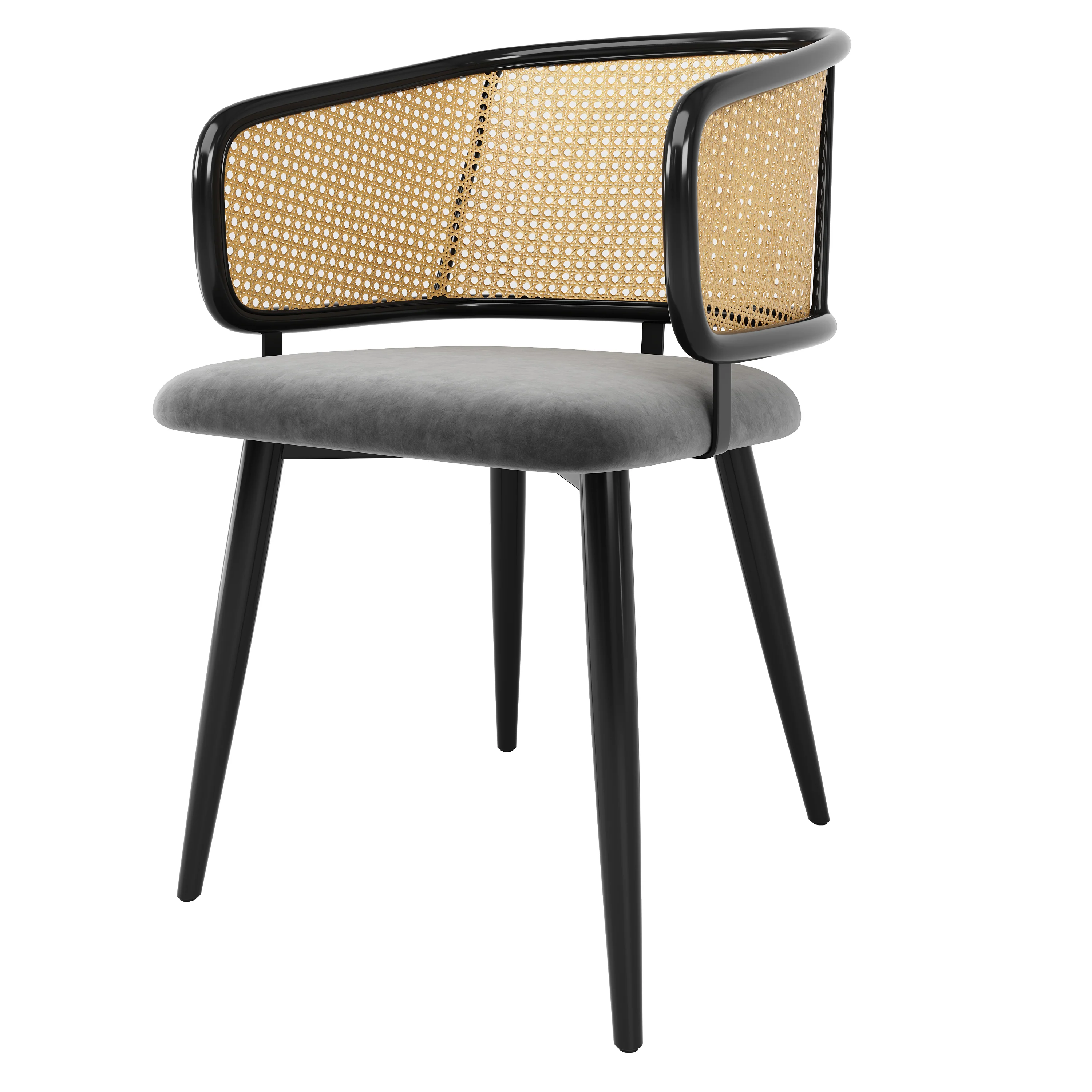 4 Dining Chairs - Rattan Back Velvet Cushion - Modern Style - Image 7
