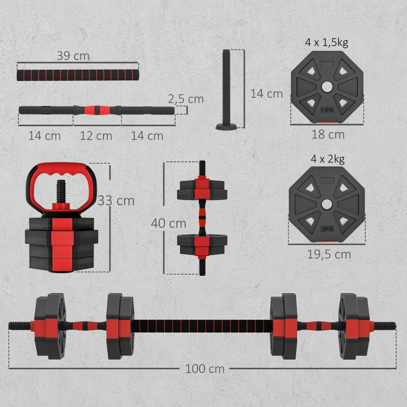 4-in-1 Dumbbell Set Adjustable 15 kg Dumbbells & Barbells - Image 3