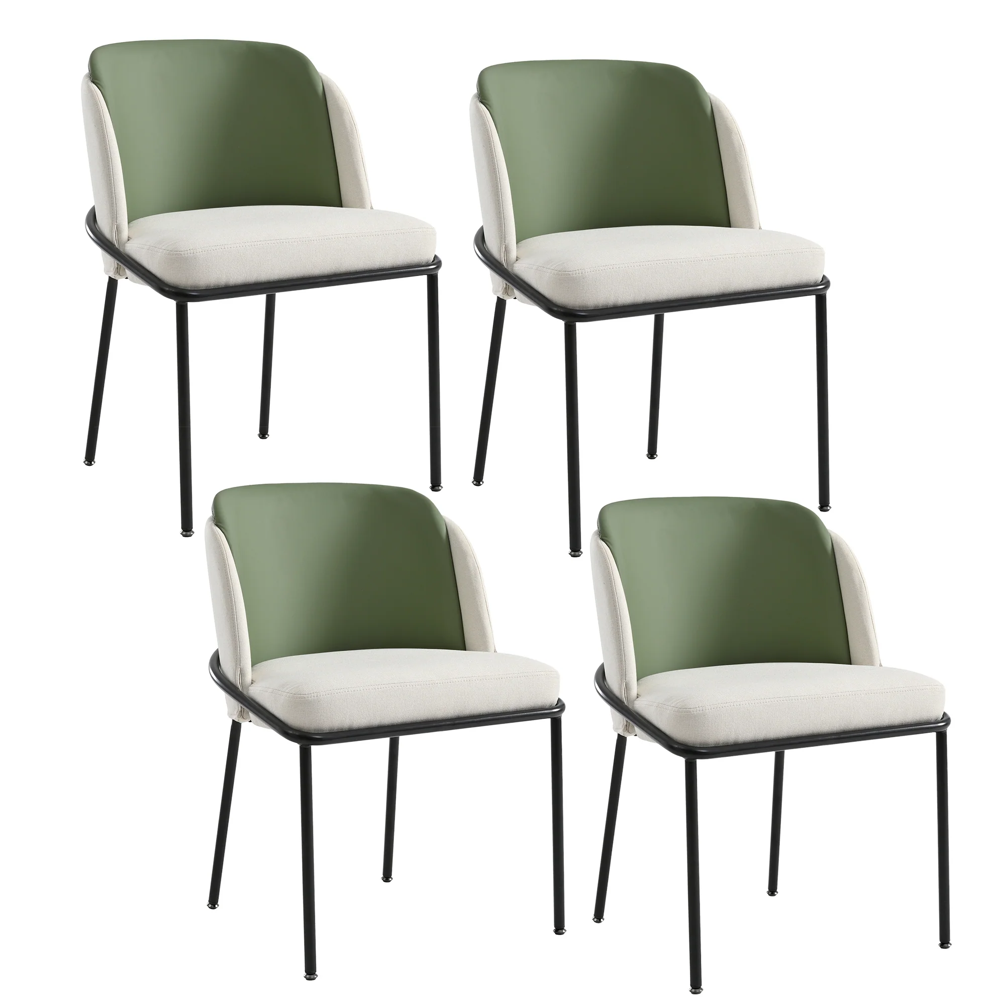 4 Modern Chairs Angled Legs Adjustable Feet - Beige/Green - Image 7